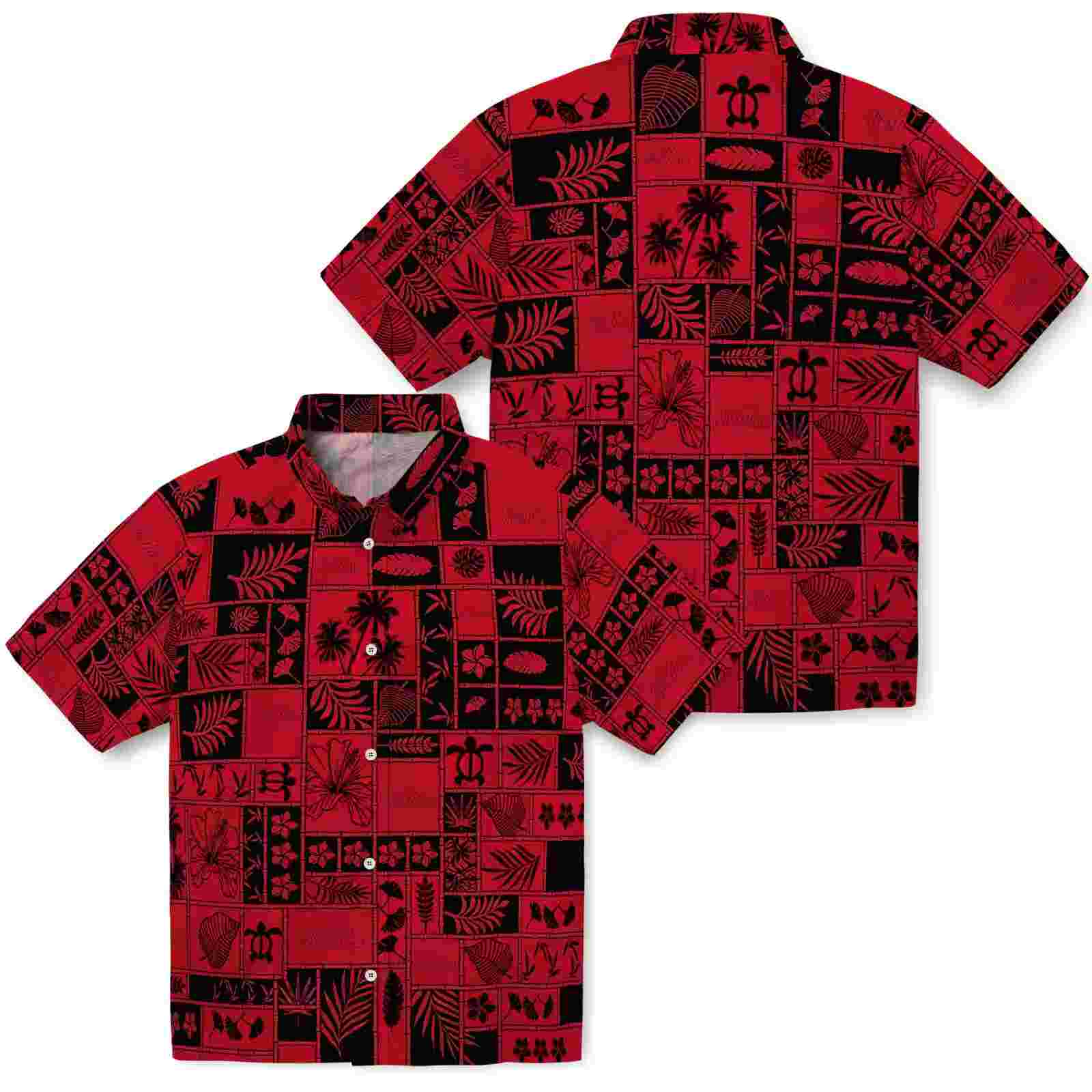 ole miss rebels tropical patchwork red black hawaiian shirt high quality