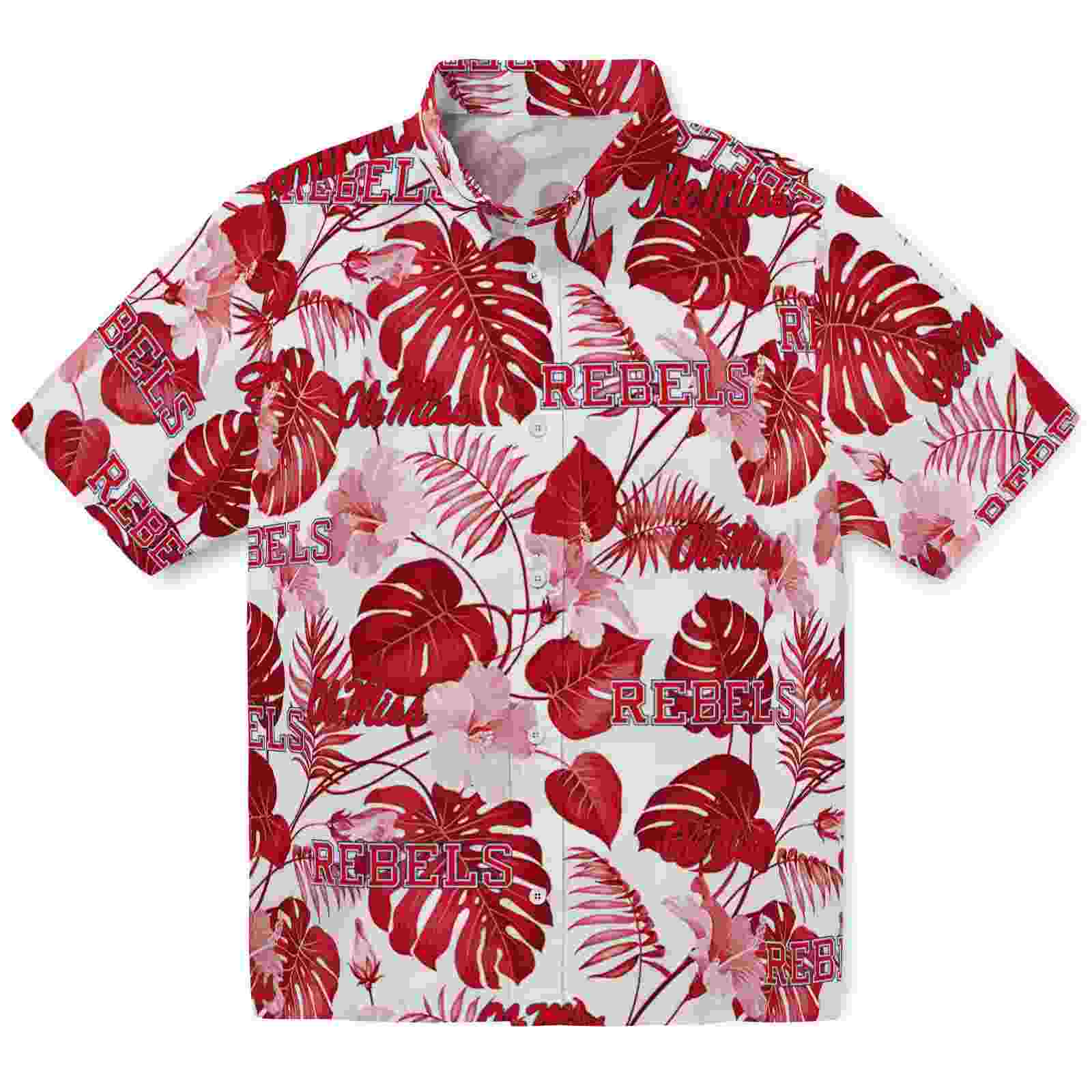 Ole Miss Rebels Tropical Plants Red White Hawaiian Shirt