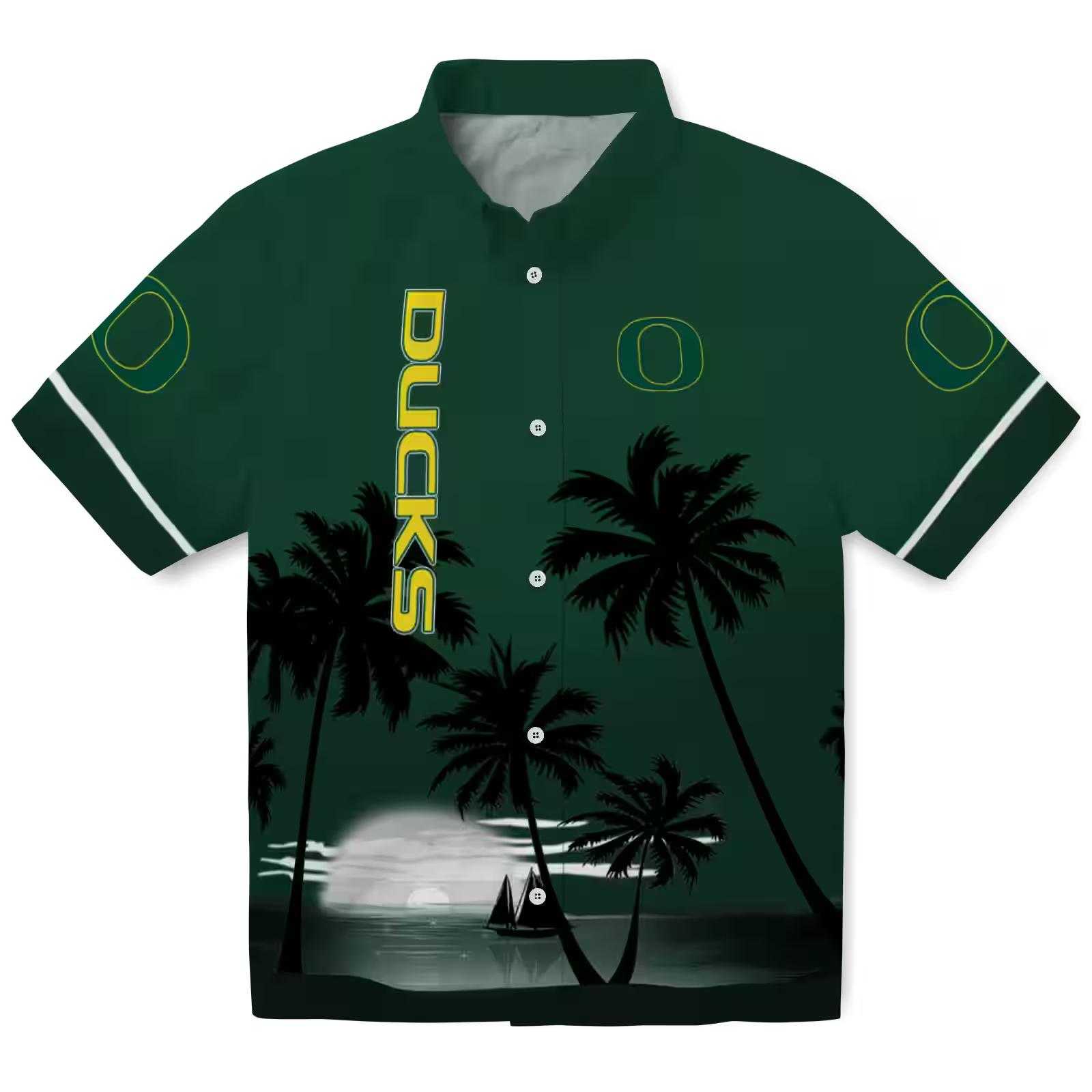 Oregon Ducks Beach Sunset Green Black Hawaiian Shirt