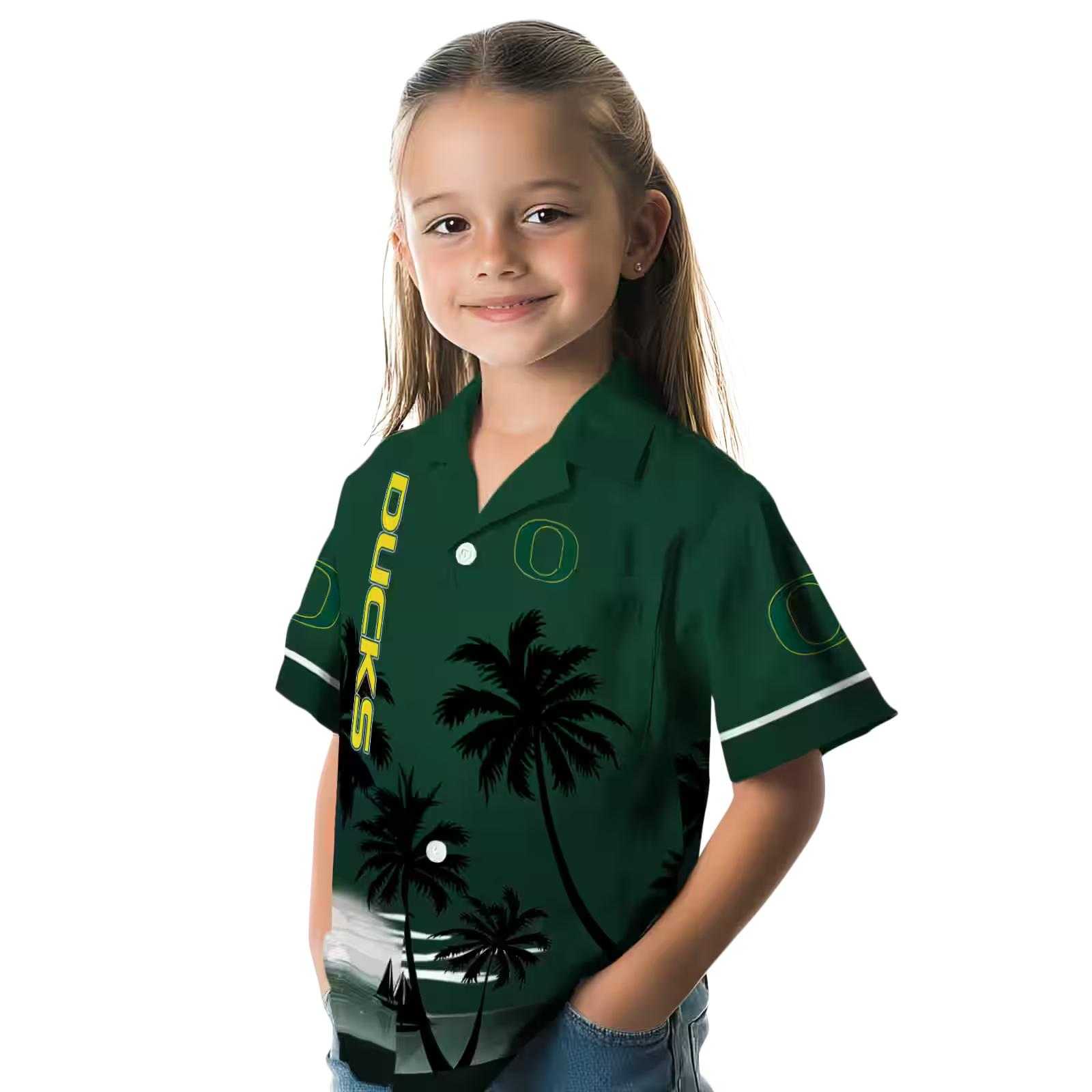 oregon ducks beach sunset green black hawaiian shirt premium grade