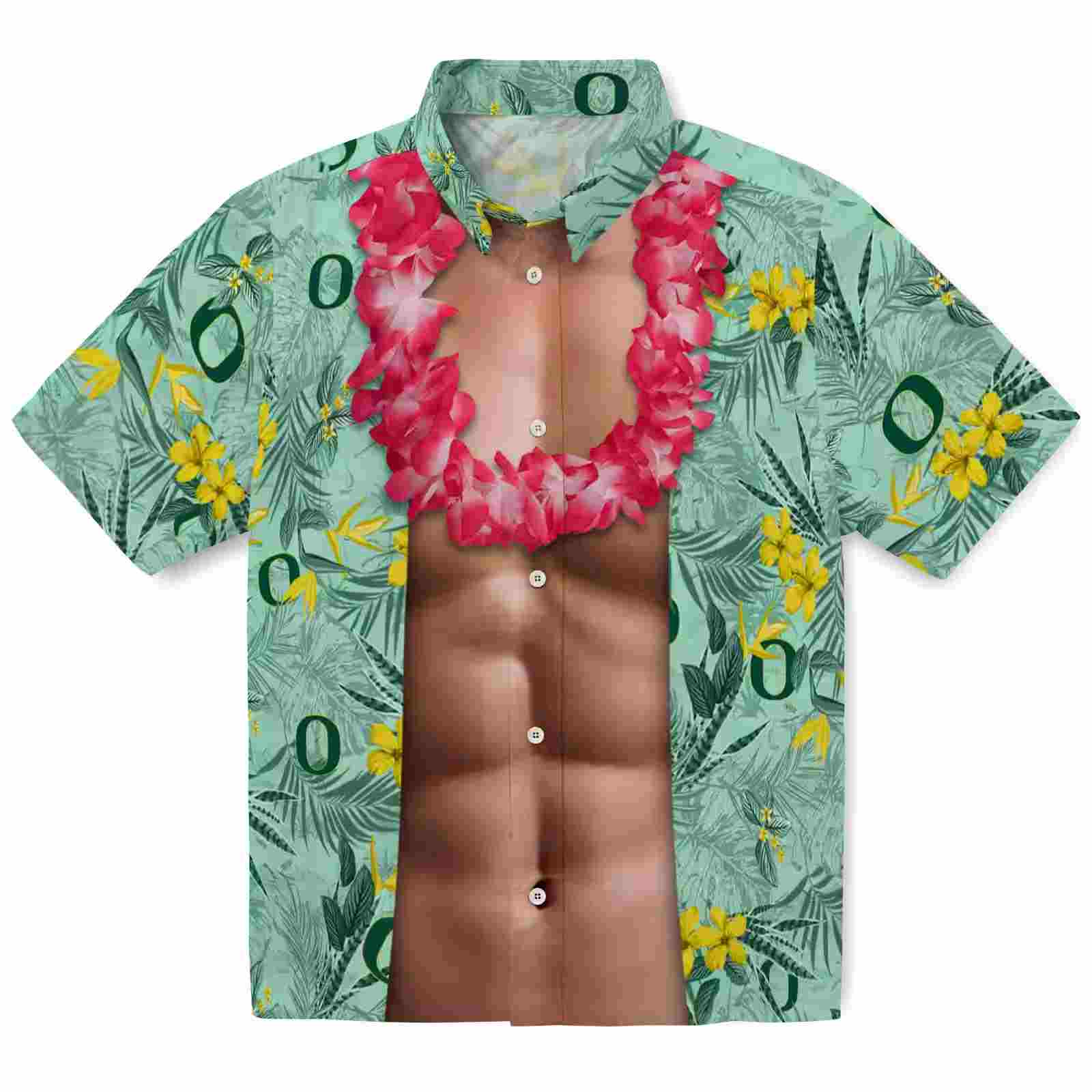 Oregon Ducks Chest Illusion Green Hawaiian Shirt