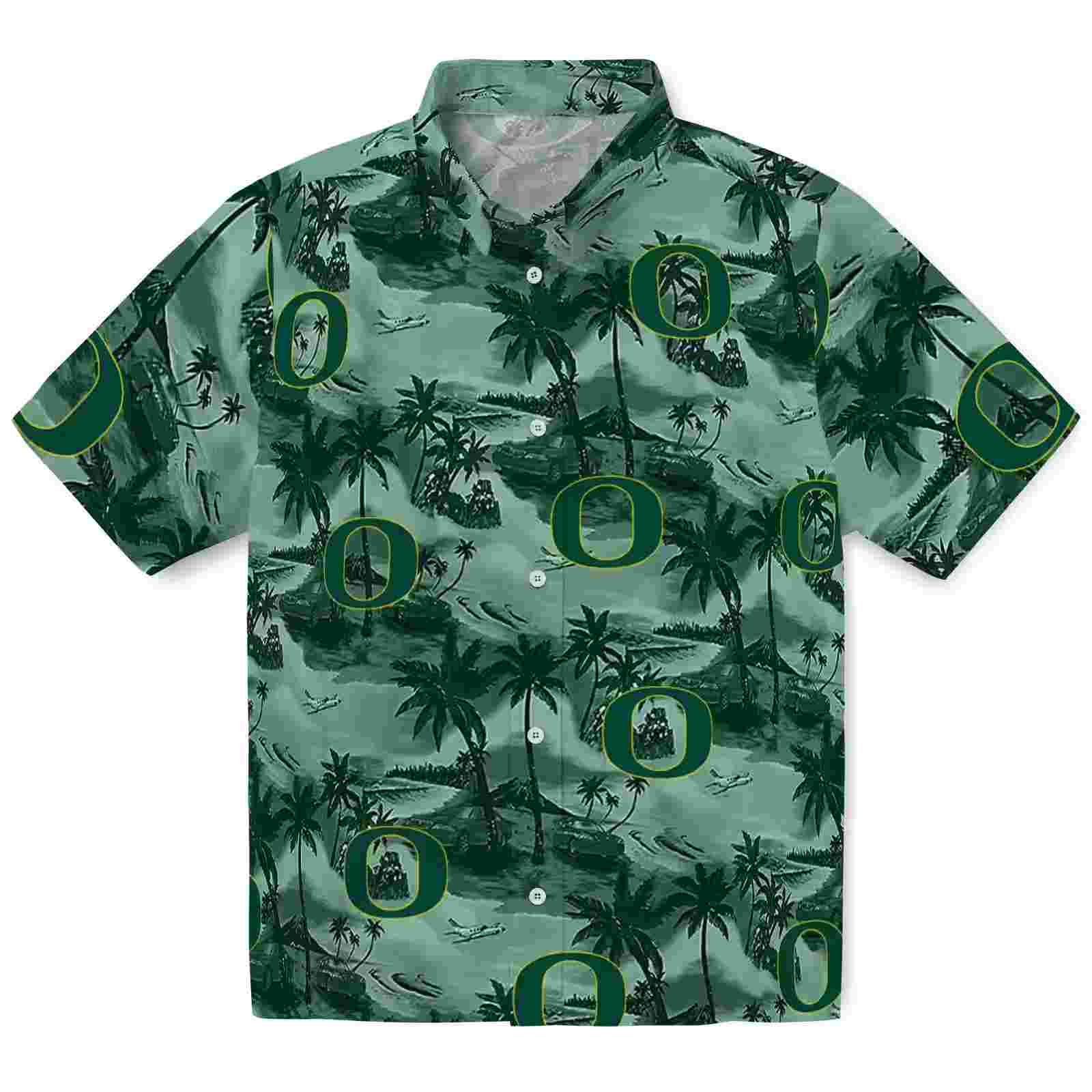 Oregon Ducks Coastal Palms Green Hawaiian Shirt