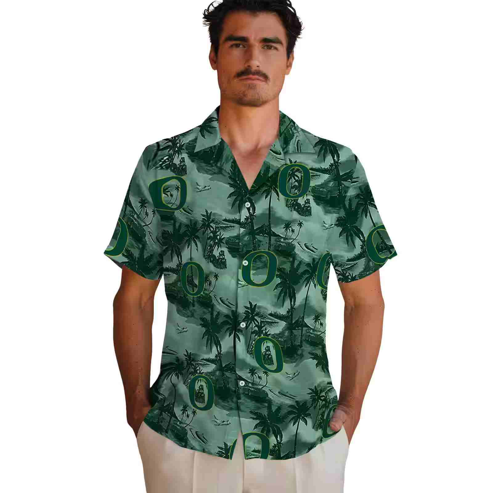 oregon ducks coastal palms green hawaiian shirt fashion forward