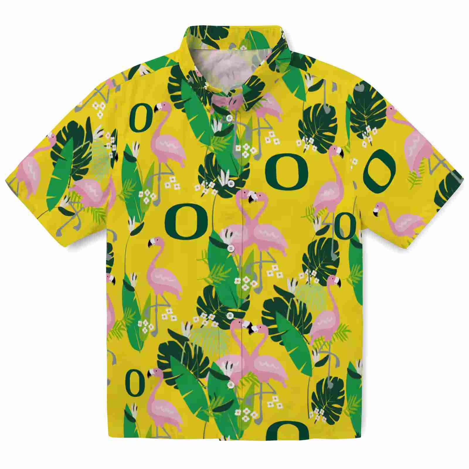 Oregon Ducks Flamingo Foliage Green Hawaiian Shirt