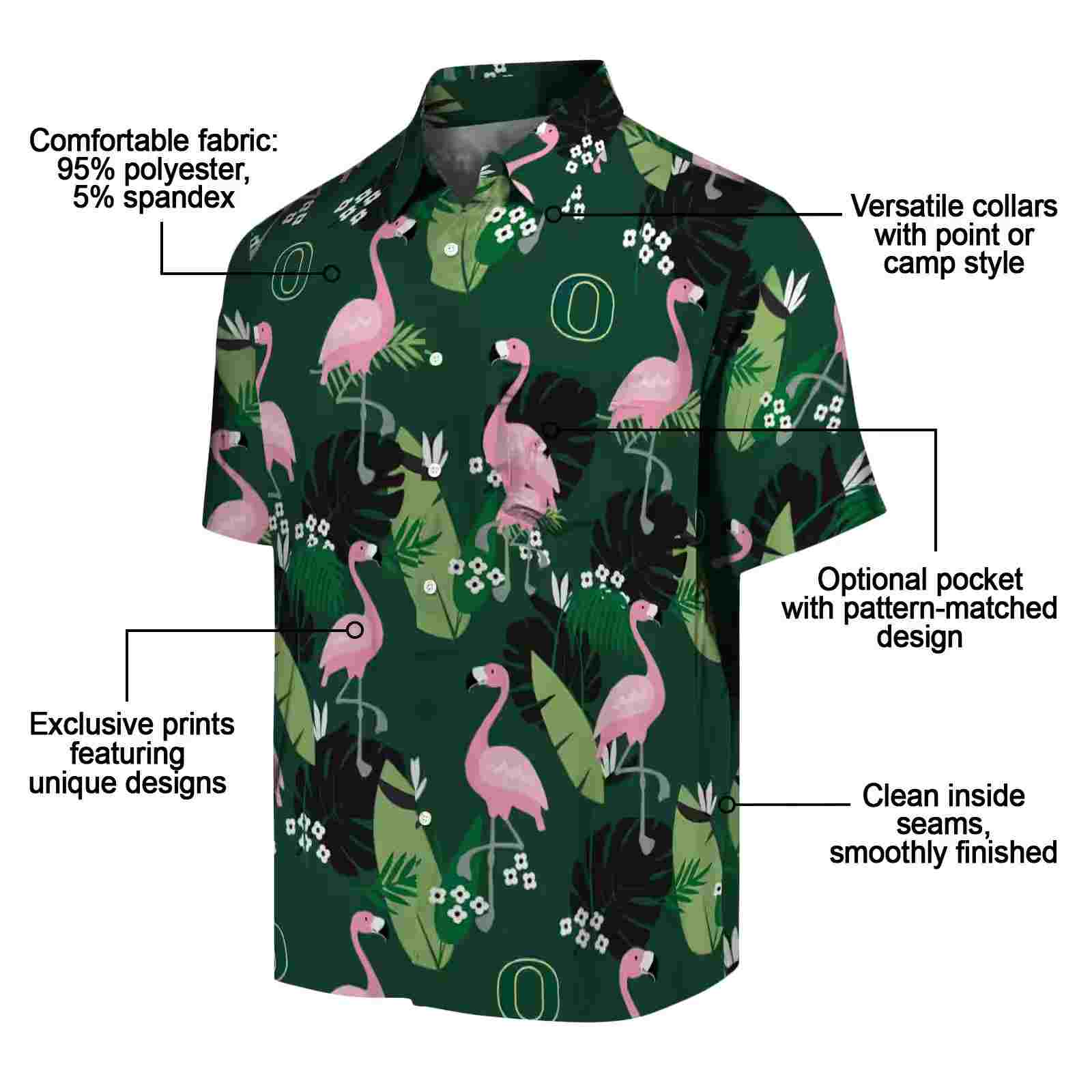 oregon ducks flamingo leaf motif green hawaiian shirt new arrival