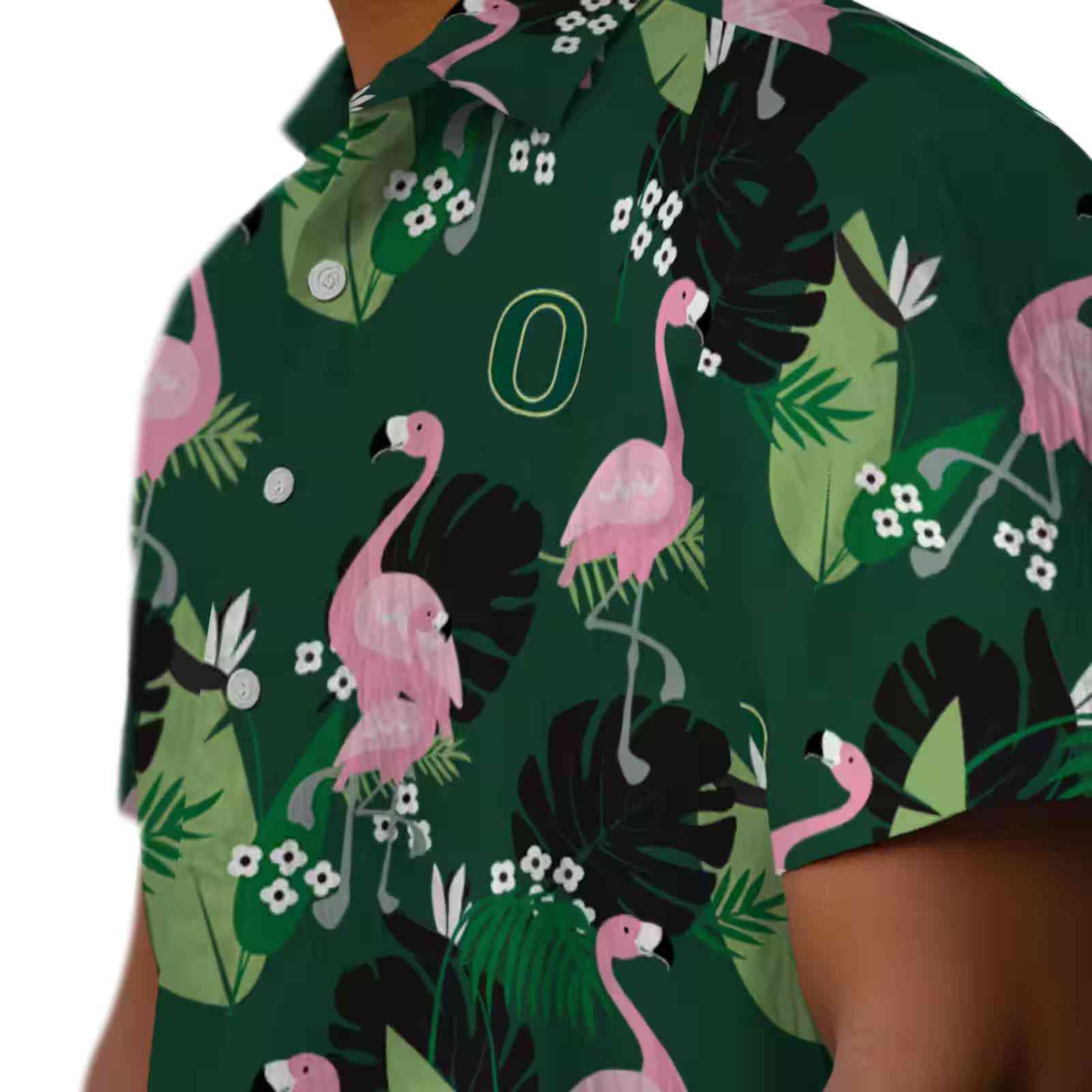 oregon ducks flamingo leaf motif green hawaiian shirt trendy