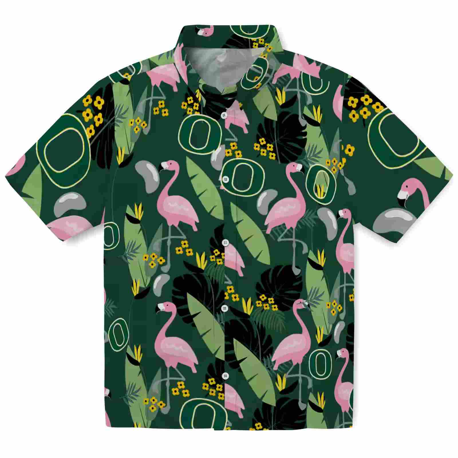 Oregon Ducks Flamingo Leaves Green Hawaiian Shirt