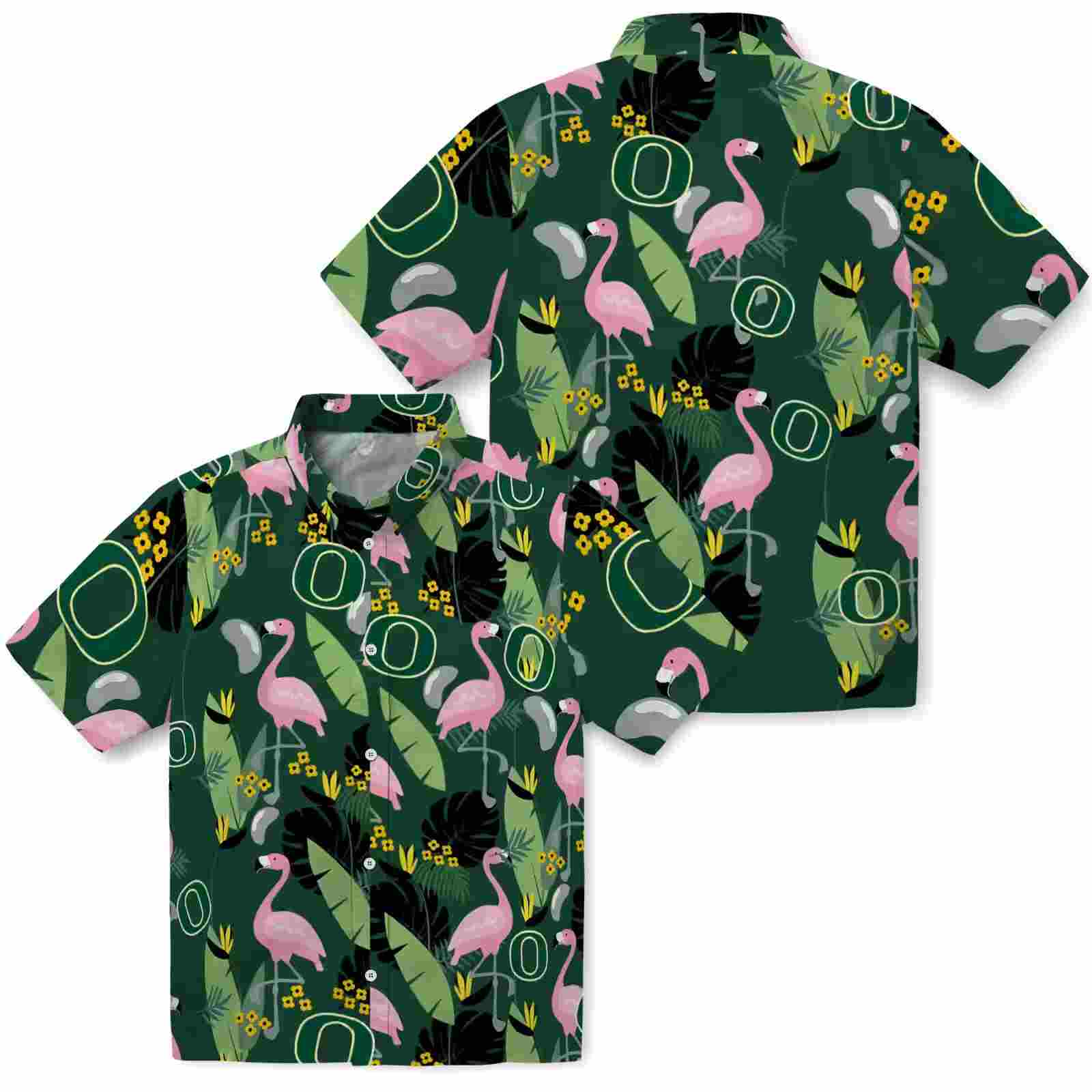 oregon ducks flamingo leaves green hawaiian shirt high quality