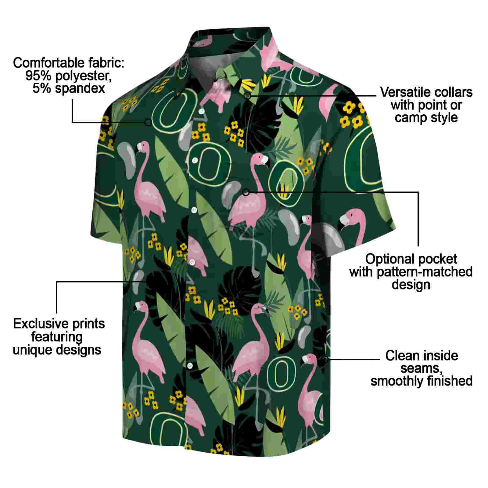 oregon ducks flamingo leaves green hawaiian shirt new arrival