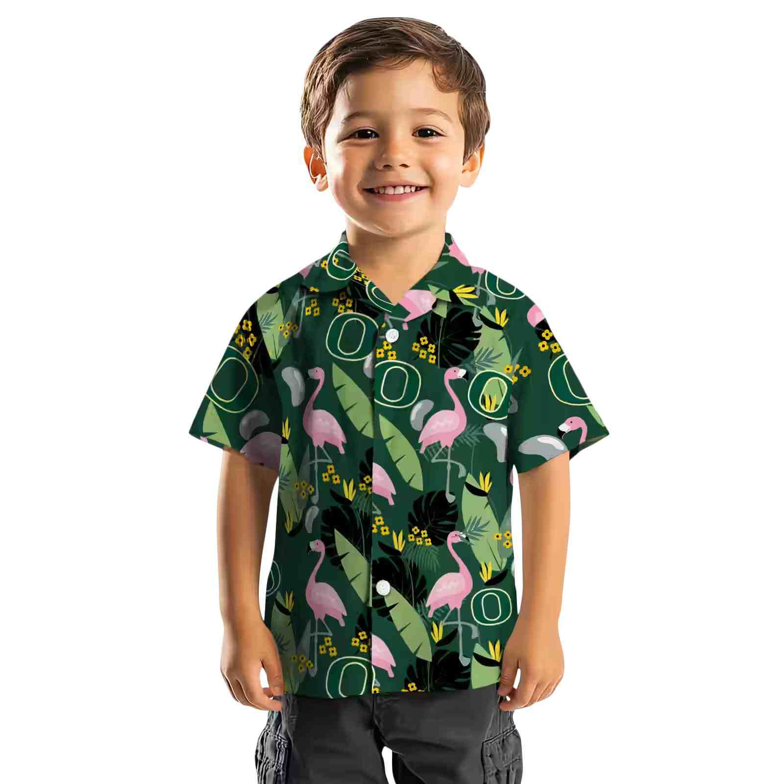 oregon ducks flamingo leaves green hawaiian shirt top rated