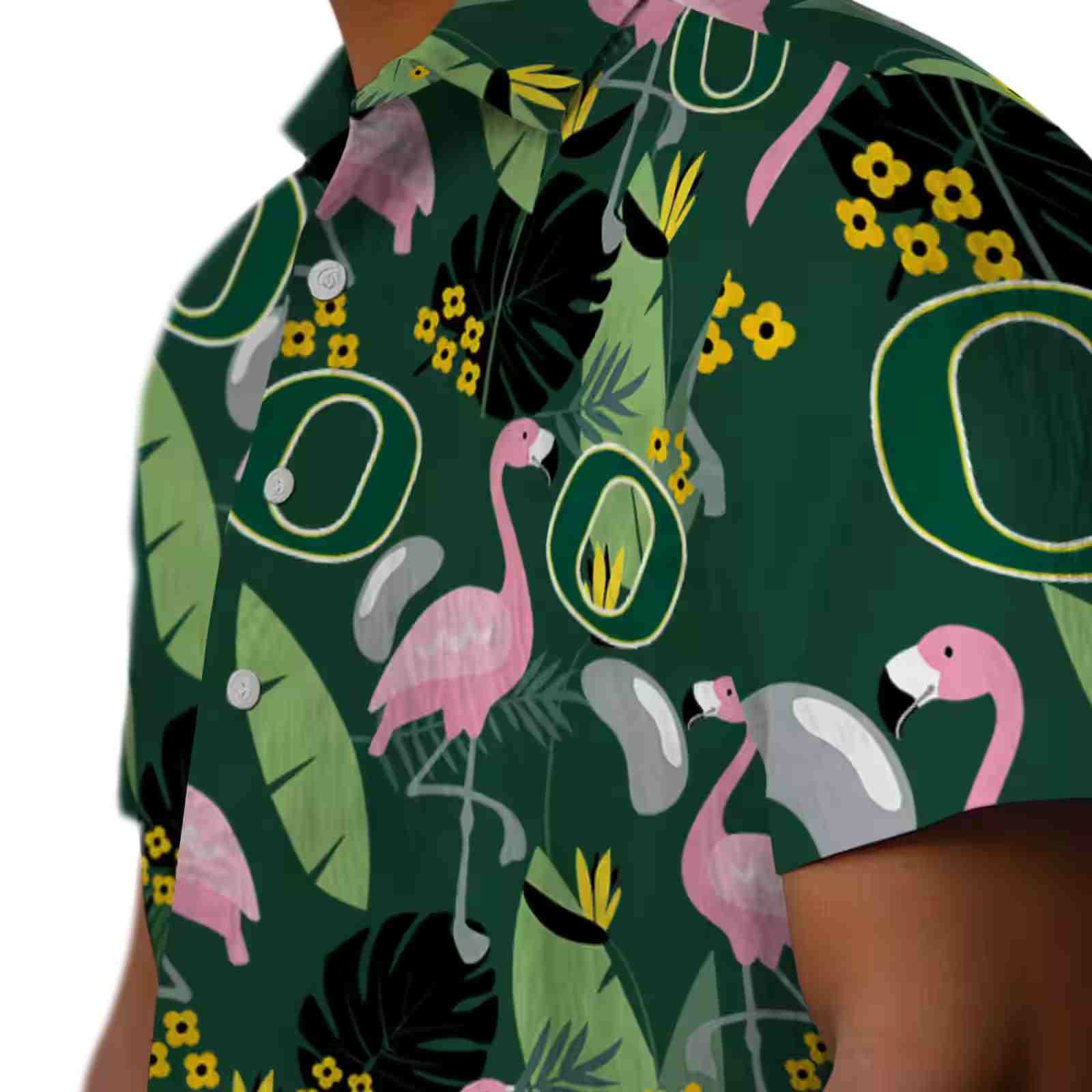 oregon ducks flamingo leaves green hawaiian shirt trendy