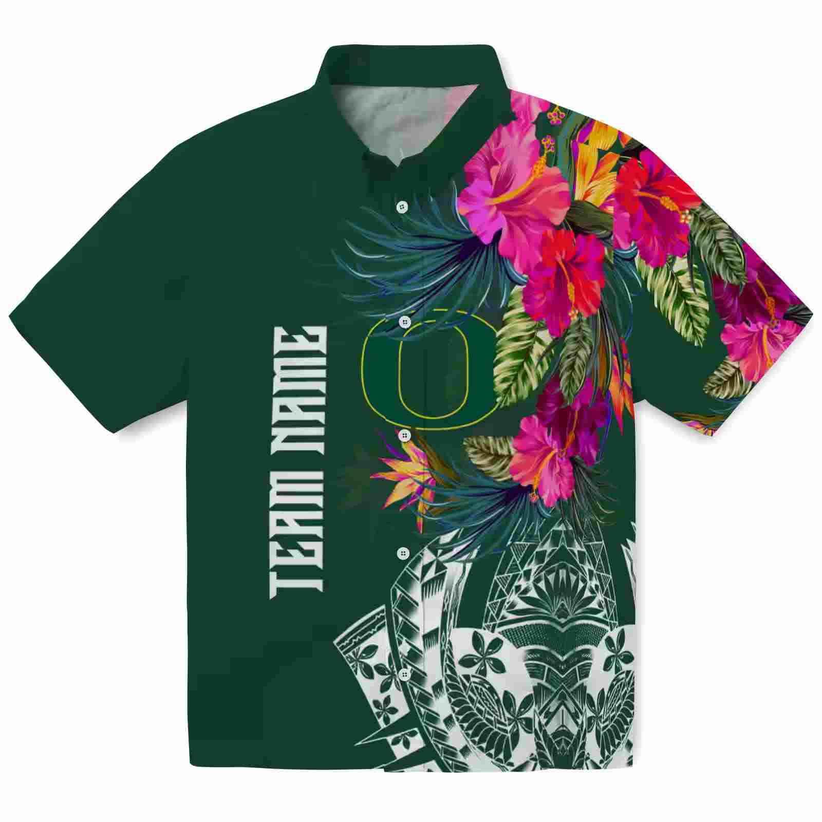 Oregon Ducks Floral Polynesian Green Hawaiian Shirt