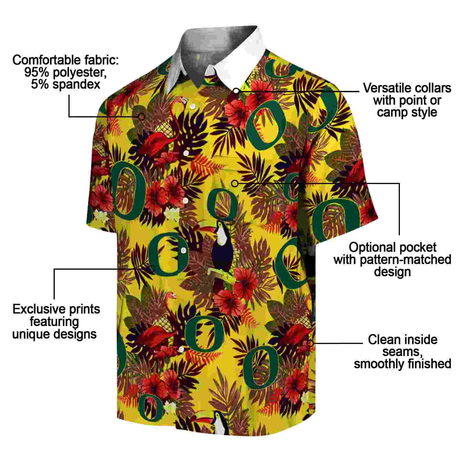 oregon ducks floral toucan green red hawaiian shirt new arrival