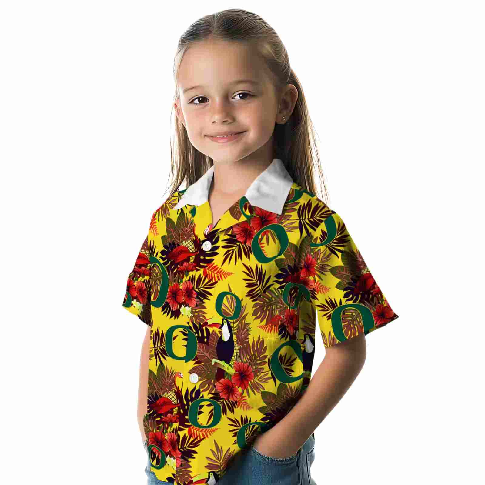 oregon ducks floral toucan green red hawaiian shirt premium grade