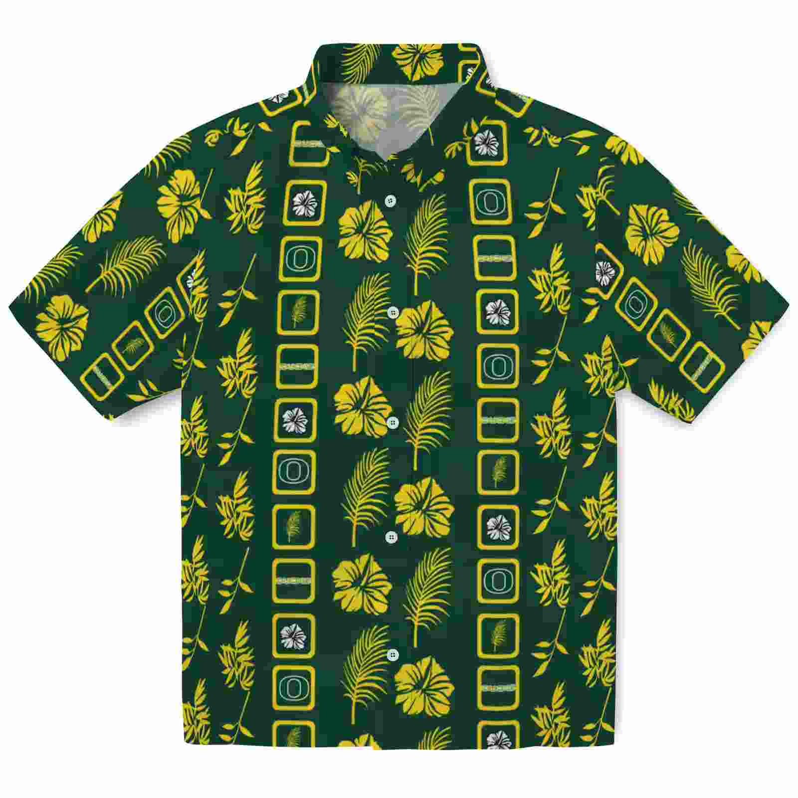 Oregon Ducks Framed Floral Green Hawaiian Shirt