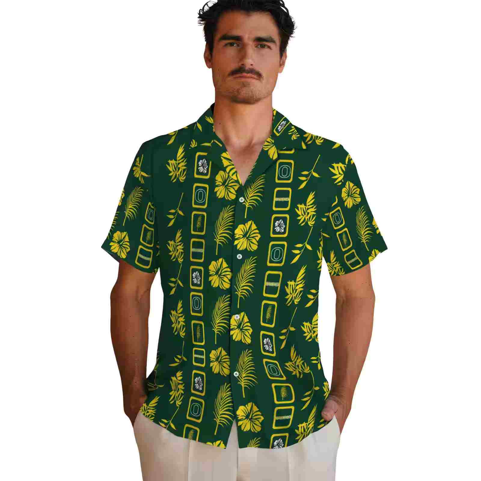 oregon ducks framed floral green hawaiian shirt fashion forward