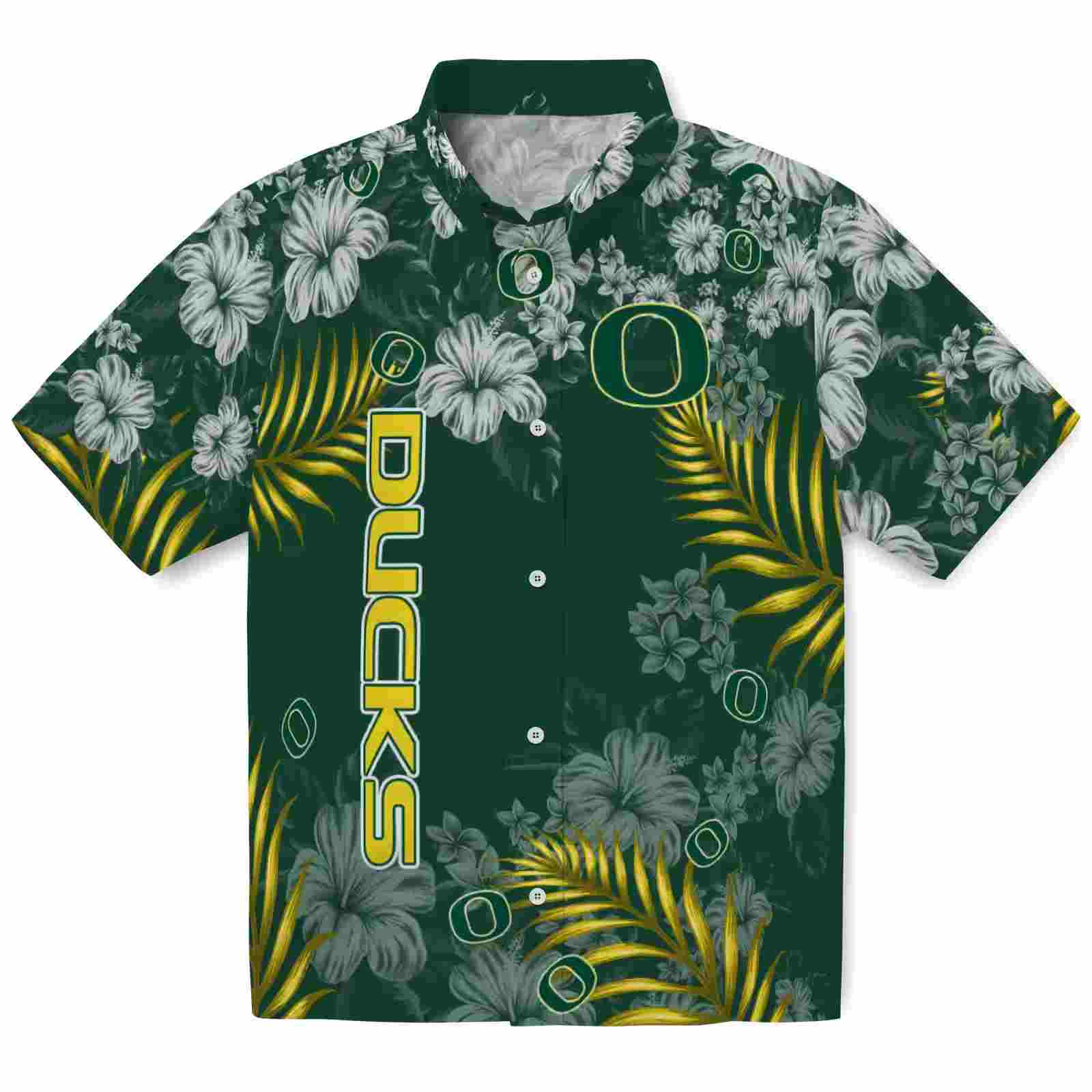 Oregon Ducks Hibiscus Print Green Hawaiian Shirt