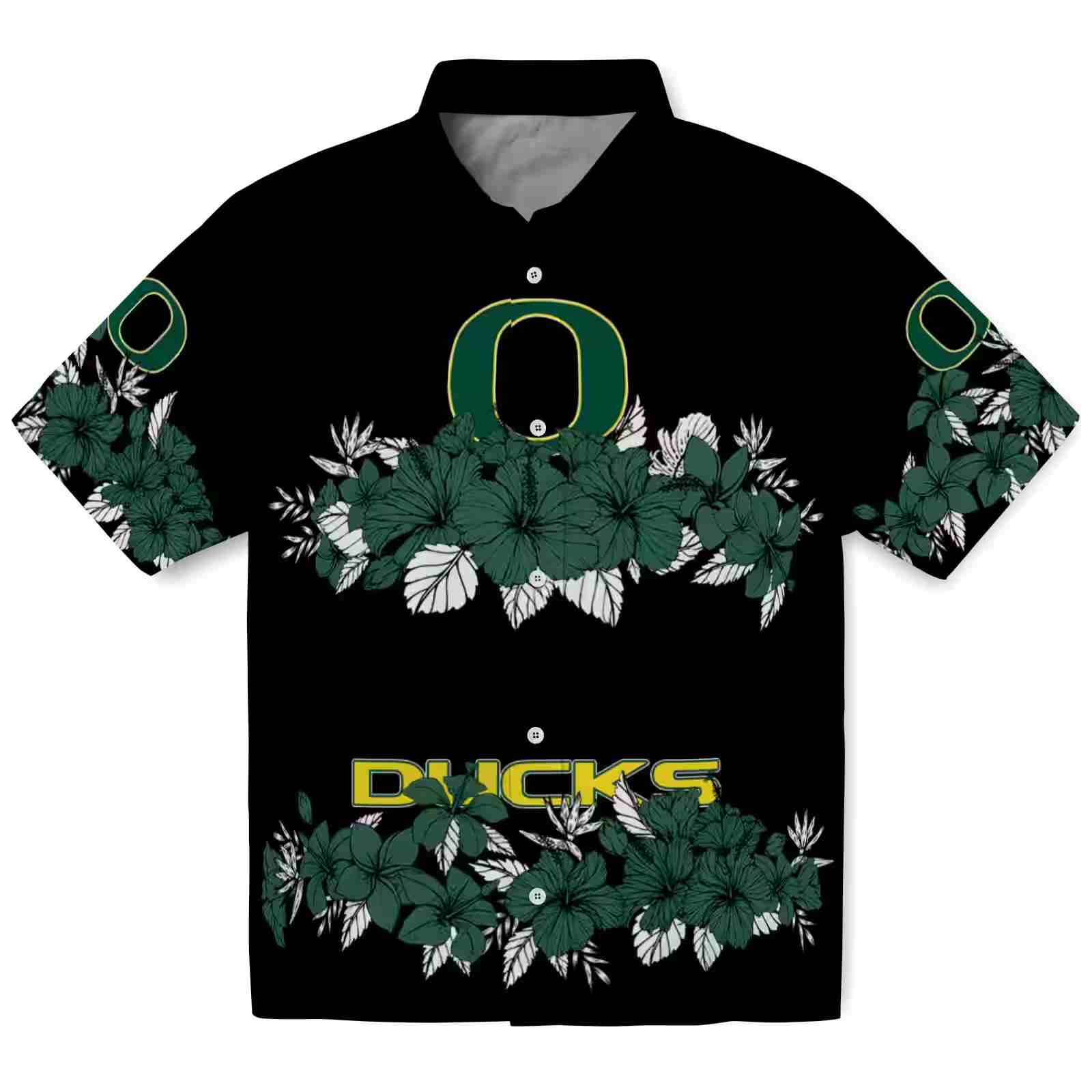 Oregon Ducks Hibiscus Stripe Green Black Hawaiian Shirt