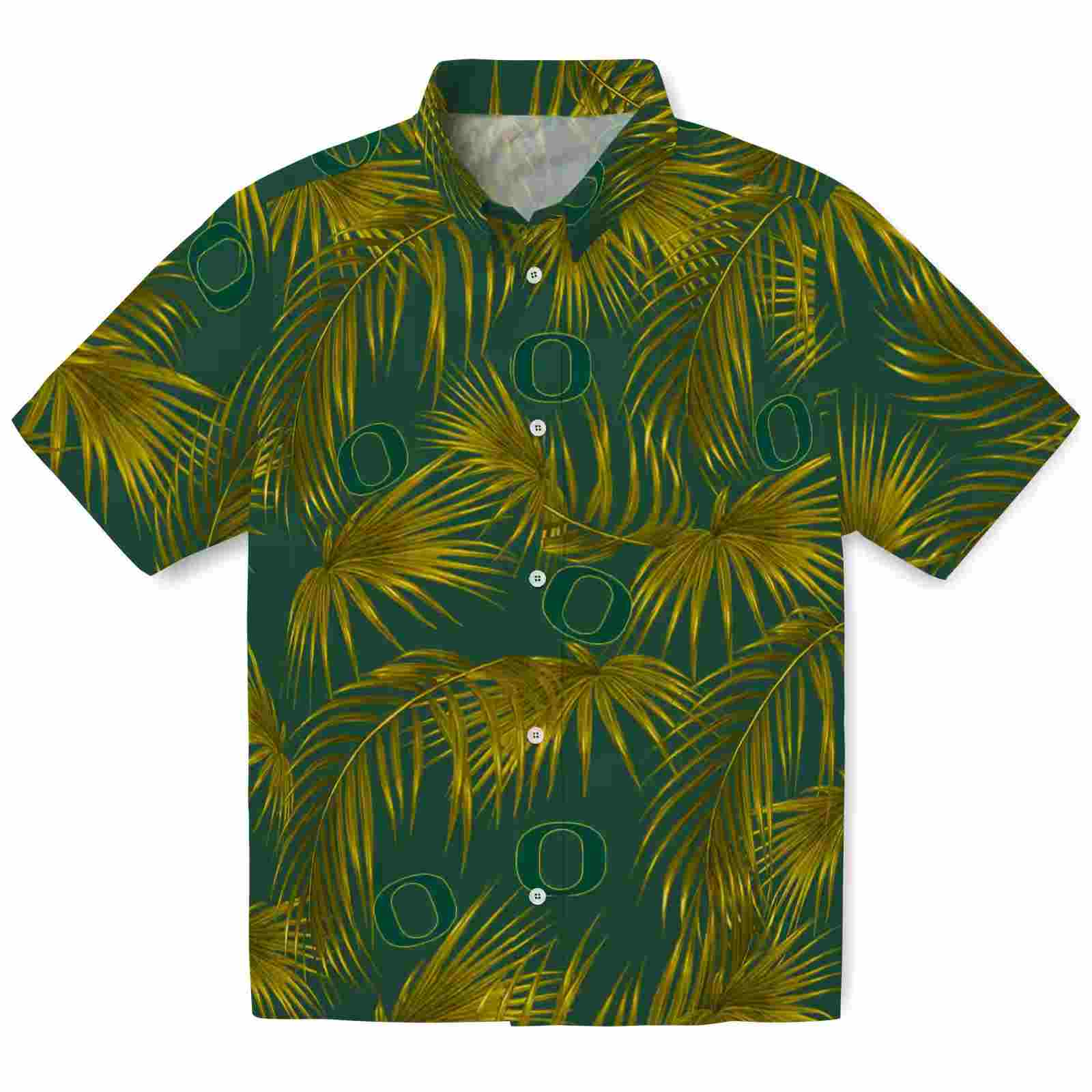 Oregon Ducks Leafy Palms Green Hawaiian Shirt