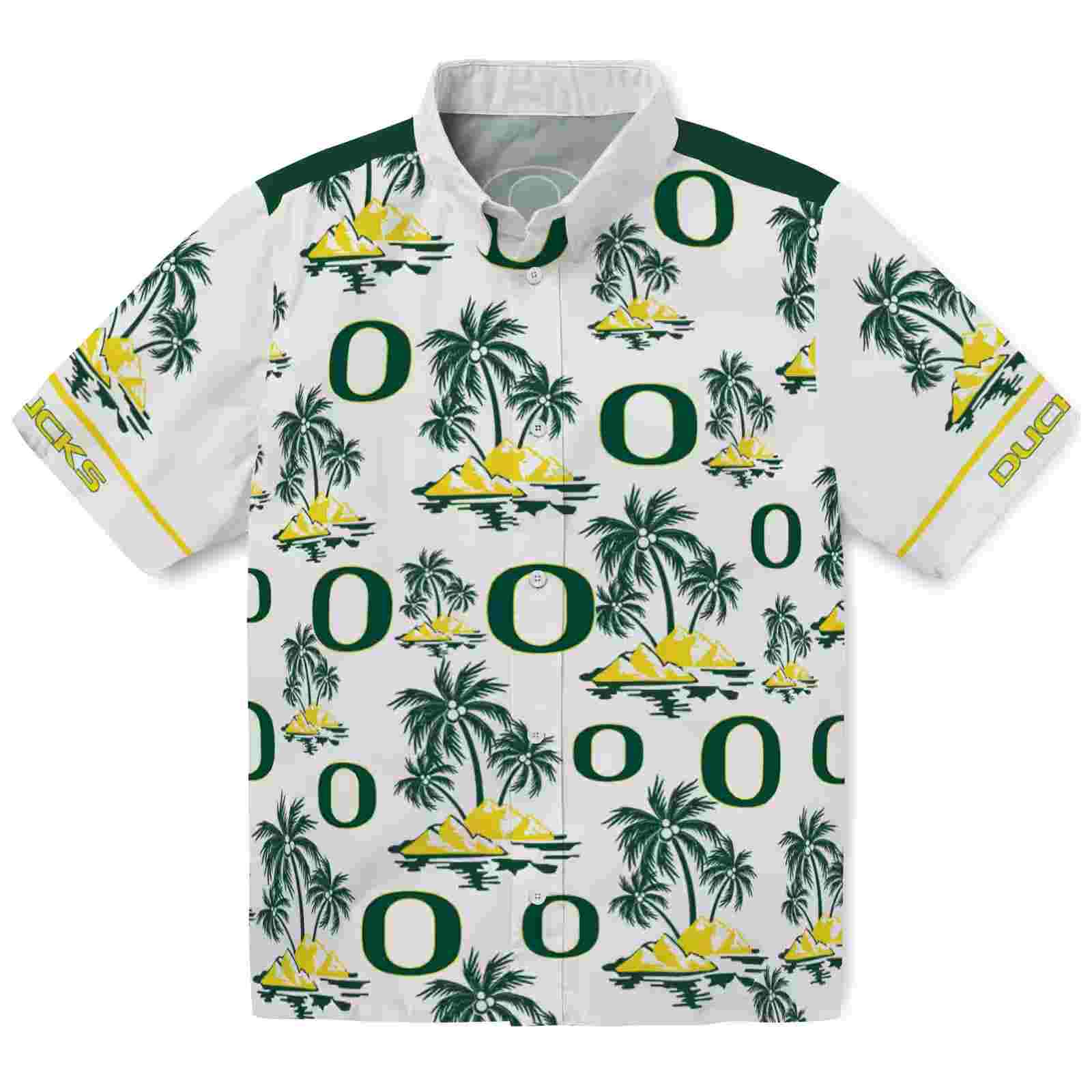 Oregon Ducks Palm Island Print Green White Hawaiian Shirt