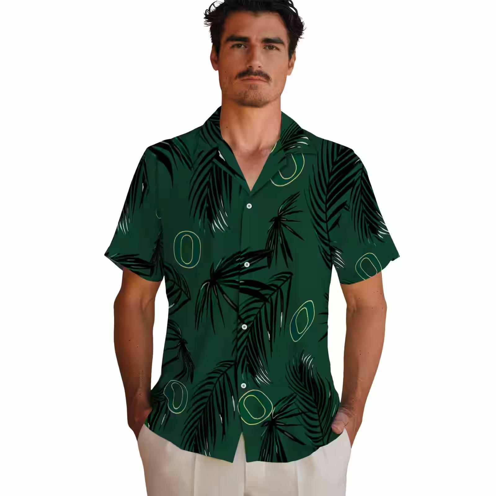 oregon ducks palm leaf green hawaiian shirt fashion forward