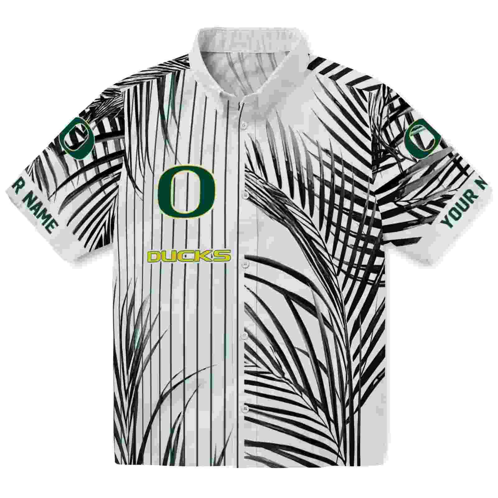 Oregon Ducks Palm Stripes Green Black White Hawaiian Shirt