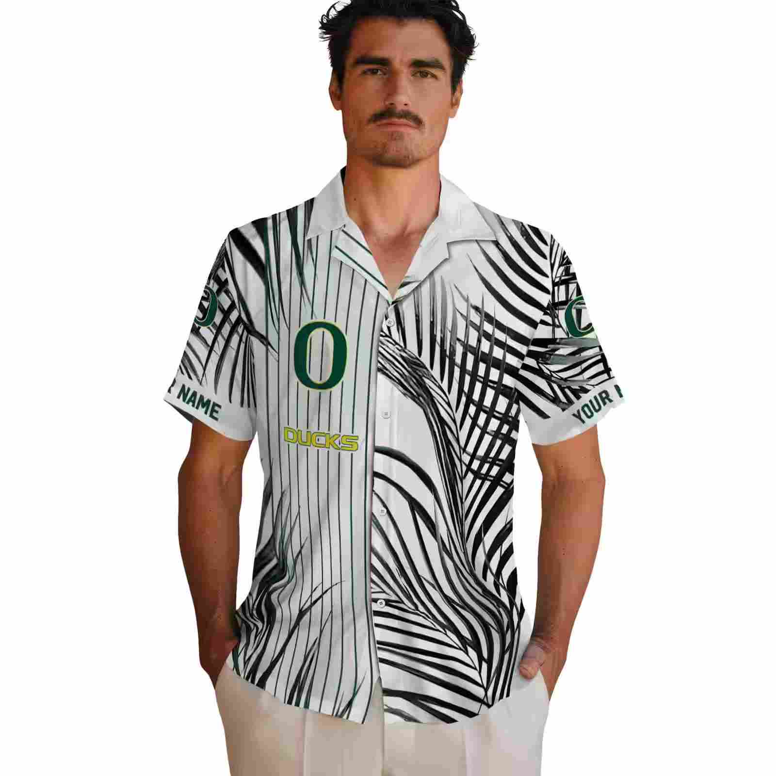 oregon ducks palm stripes green black white hawaiian shirt fashion forward