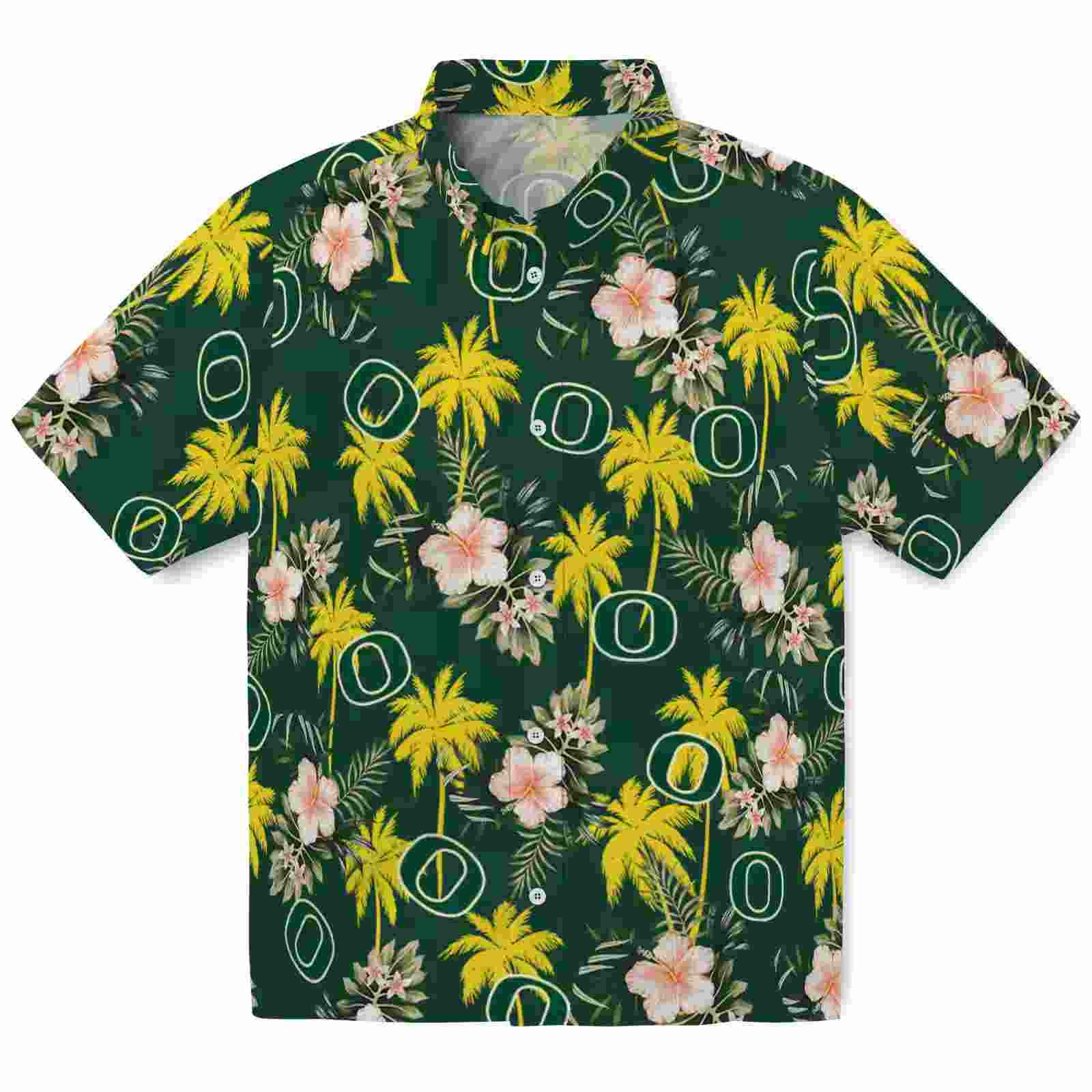 Oregon Ducks Palm Tree Flower Green Hawaiian Shirt