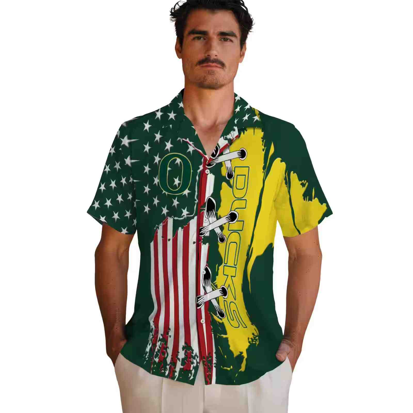 oregon ducks stitched flag green hawaiian shirt fashion forward