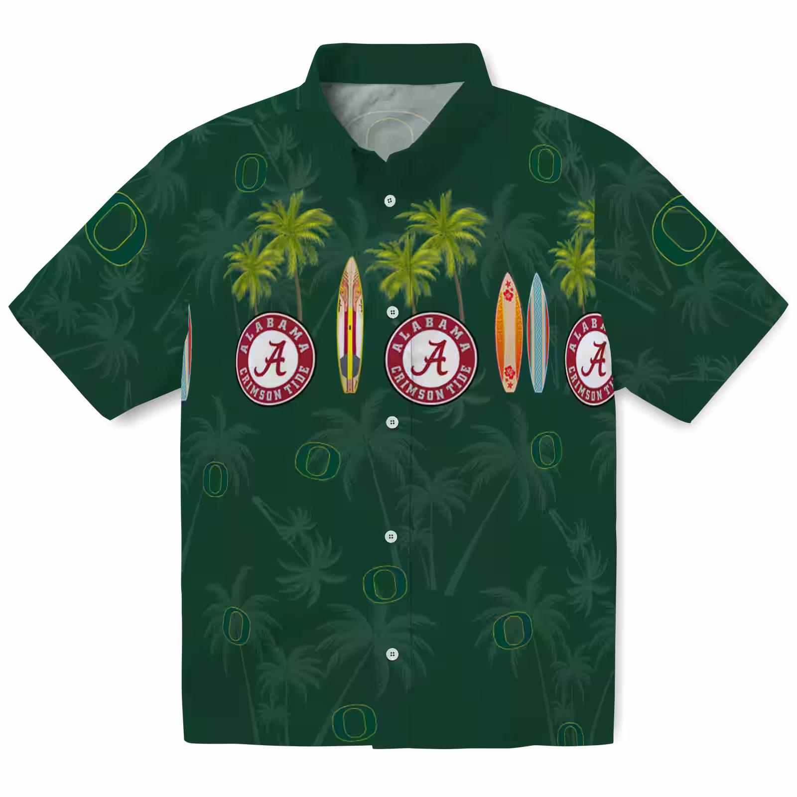 Oregon Ducks Surfboard Palm Green Hawaiian Shirt