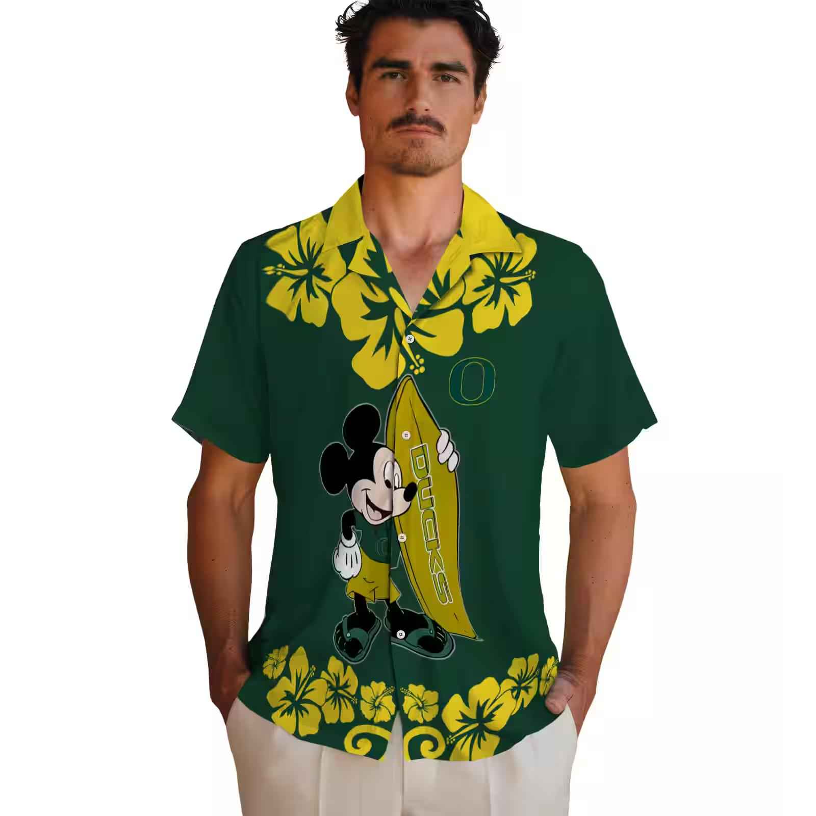 oregon ducks surfing mickey green hawaiian shirt fashion forward