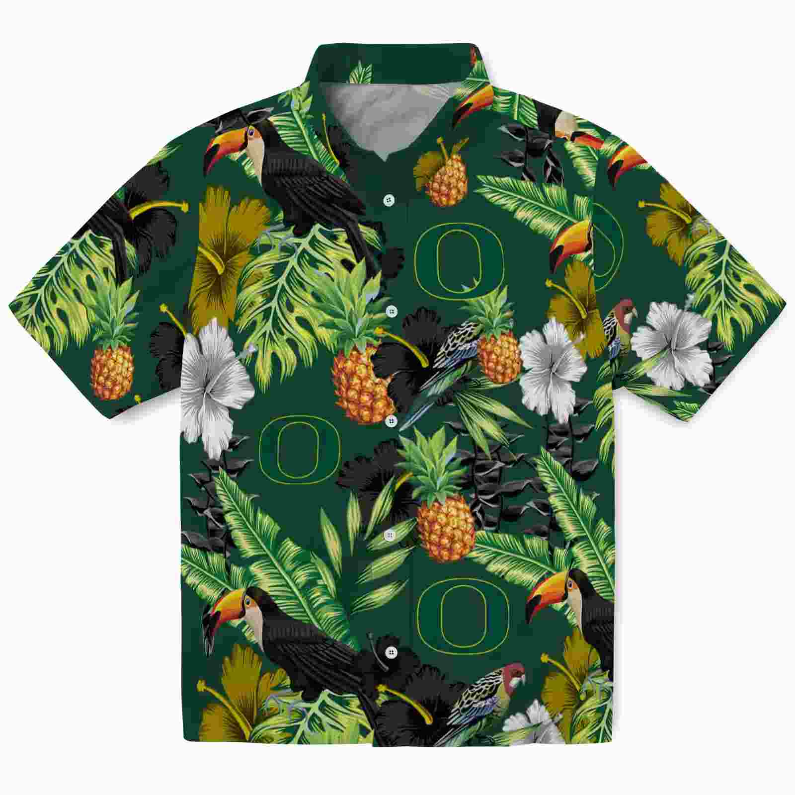 Oregon Ducks Toucan Hibiscus Pineapple Green Hawaiian Shirt