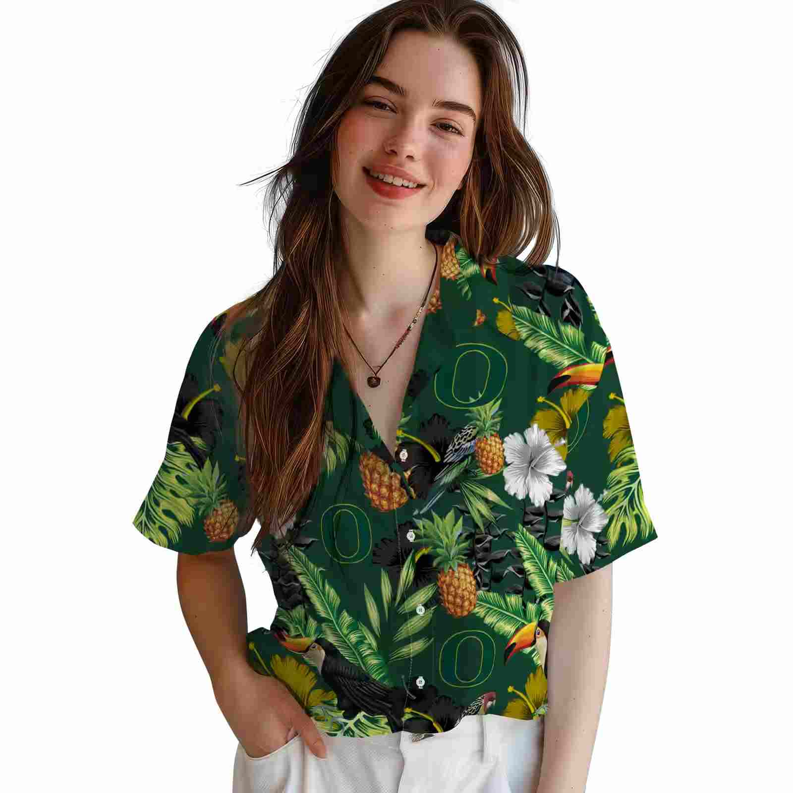 oregon ducks toucan hibiscus pineapple green hawaiian shirt latest model