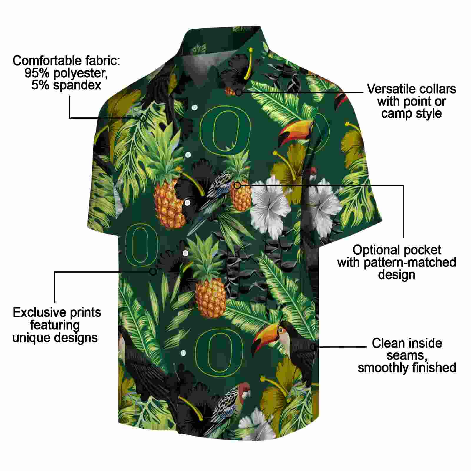 oregon ducks toucan hibiscus pineapple green hawaiian shirt new arrival