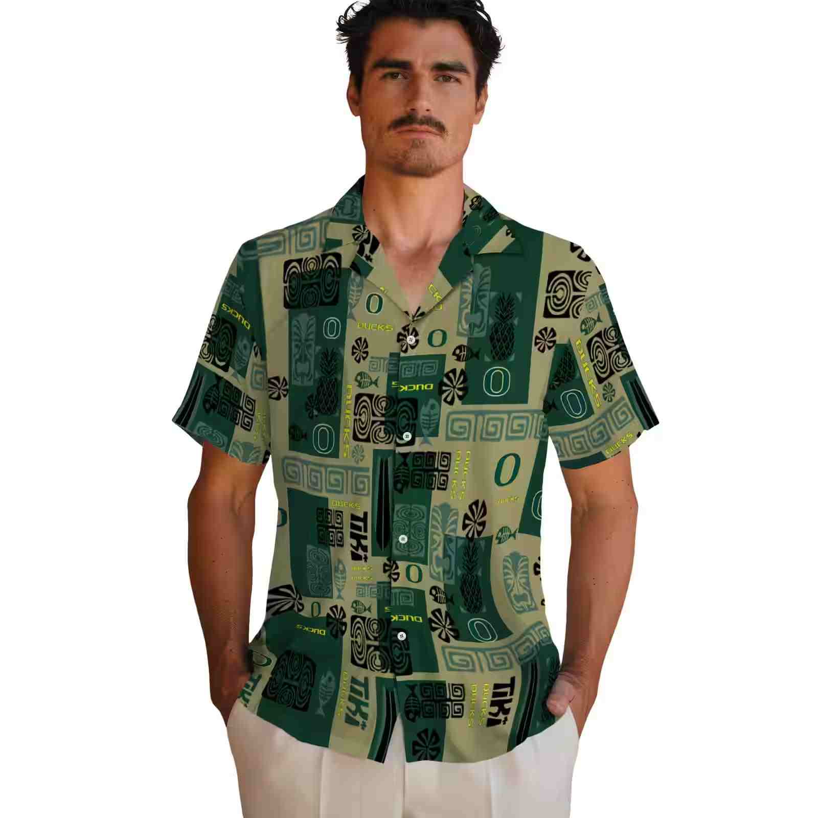 oregon ducks tribal symbols green hawaiian shirt fashion forward