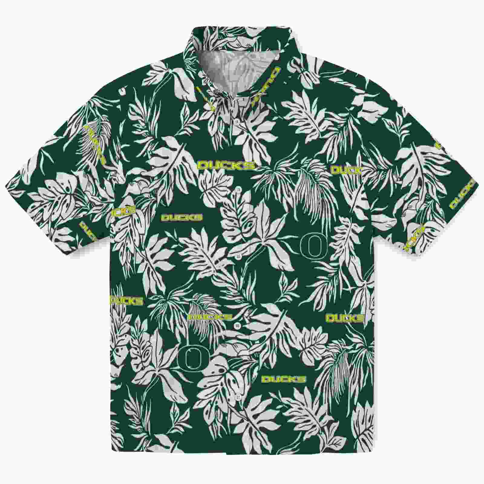 Oregon Ducks Tropical Leaf Green White Hawaiian Shirt