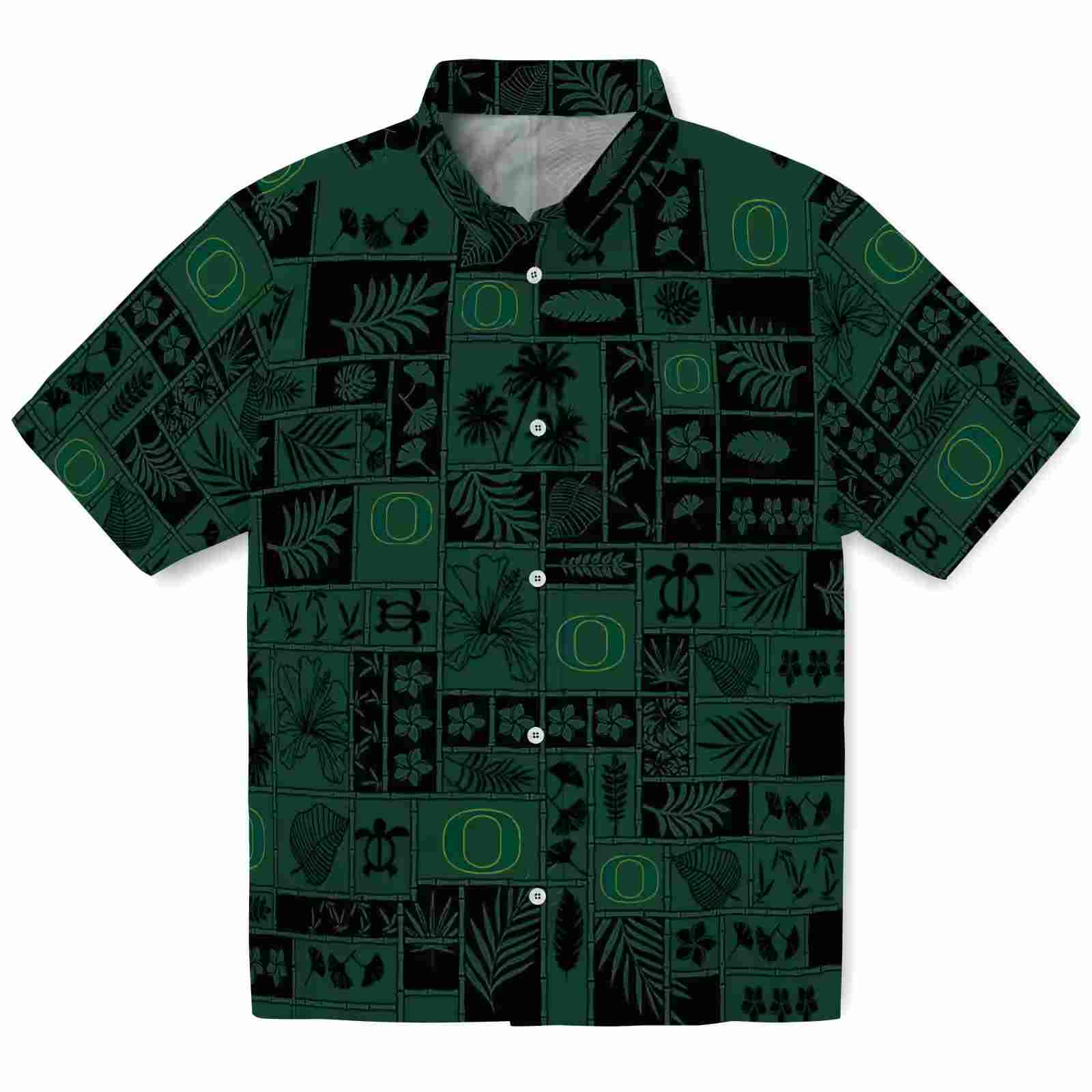 Oregon Ducks Tropical Patchwork Green Black Hawaiian Shirt