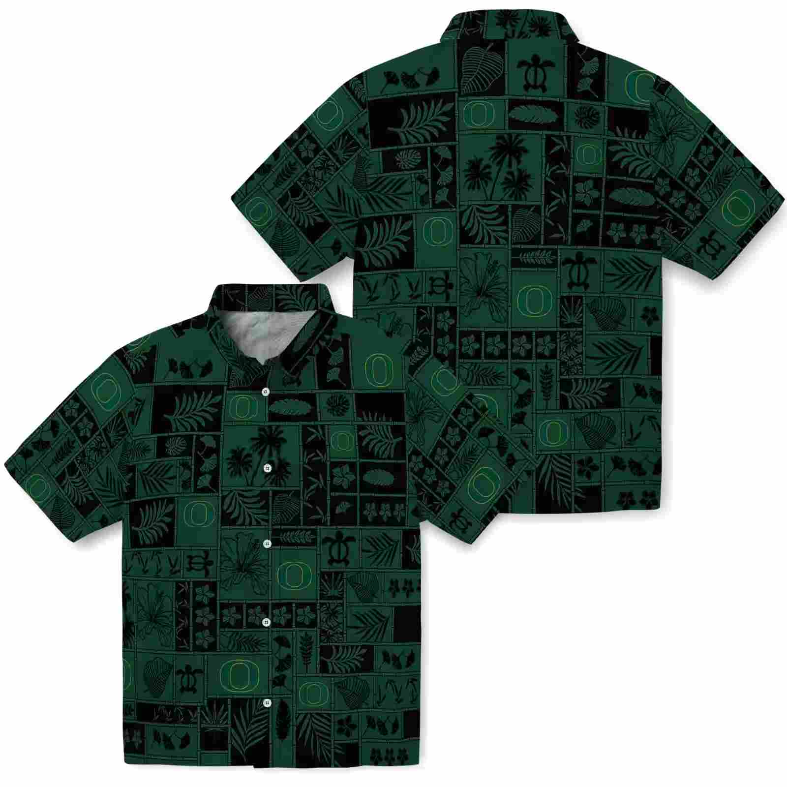 oregon ducks tropical patchwork green black hawaiian shirt high quality