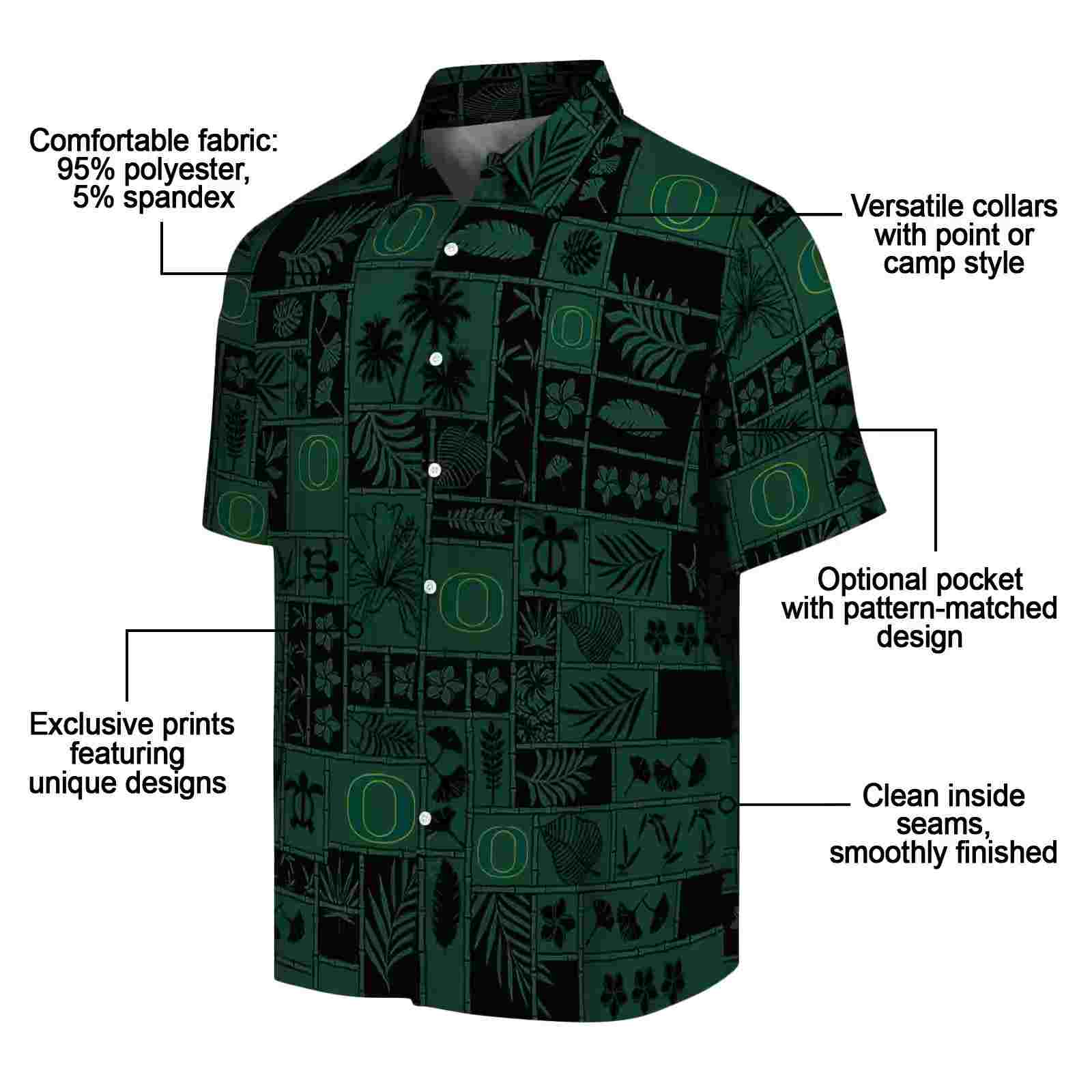 oregon ducks tropical patchwork green black hawaiian shirt new arrival