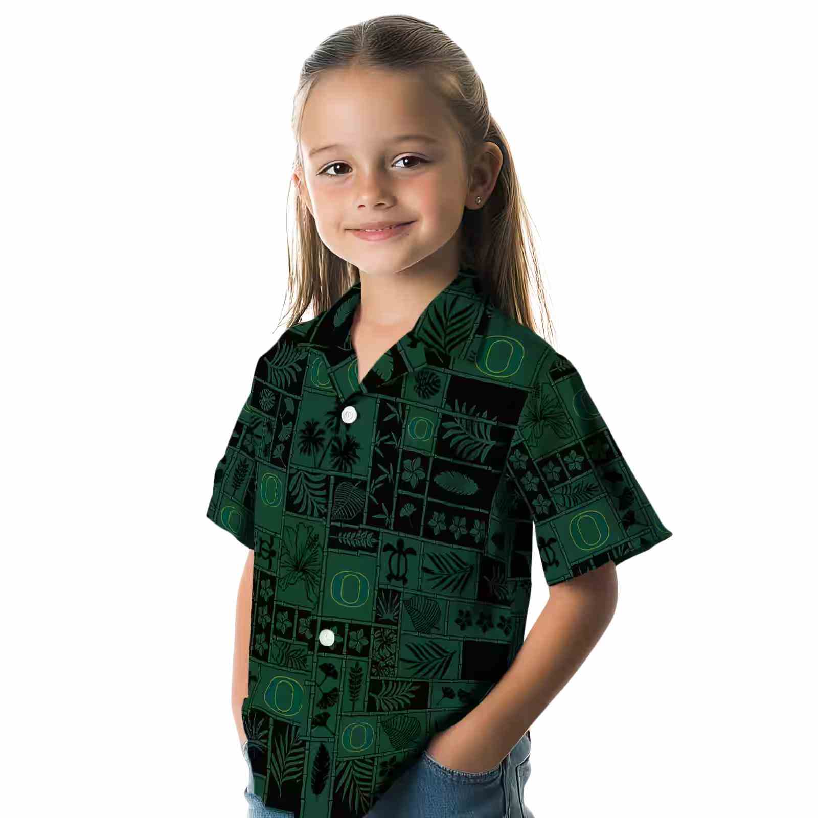 oregon ducks tropical patchwork green black hawaiian shirt premium grade