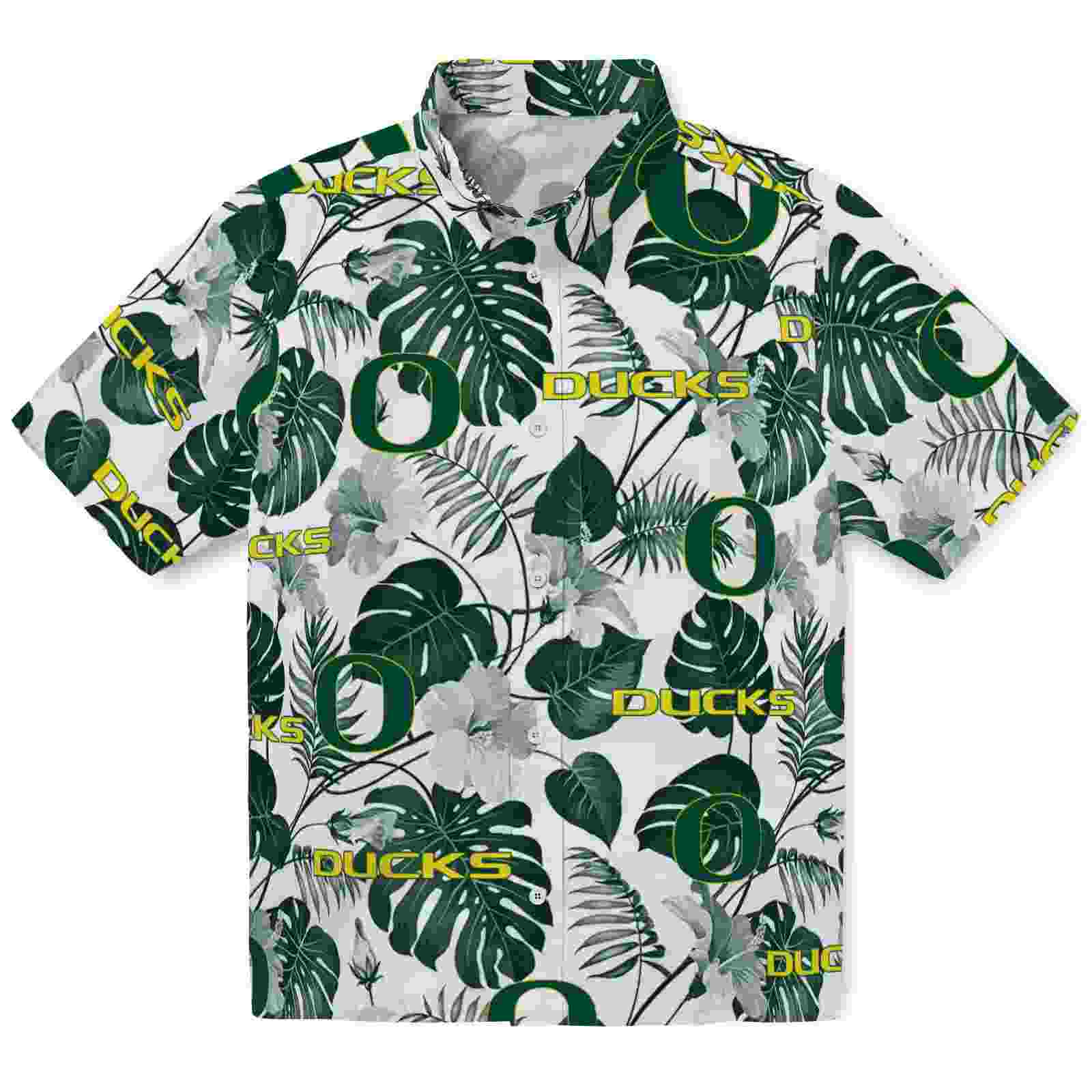 Oregon Ducks Tropical Plants Green White Hawaiian Shirt