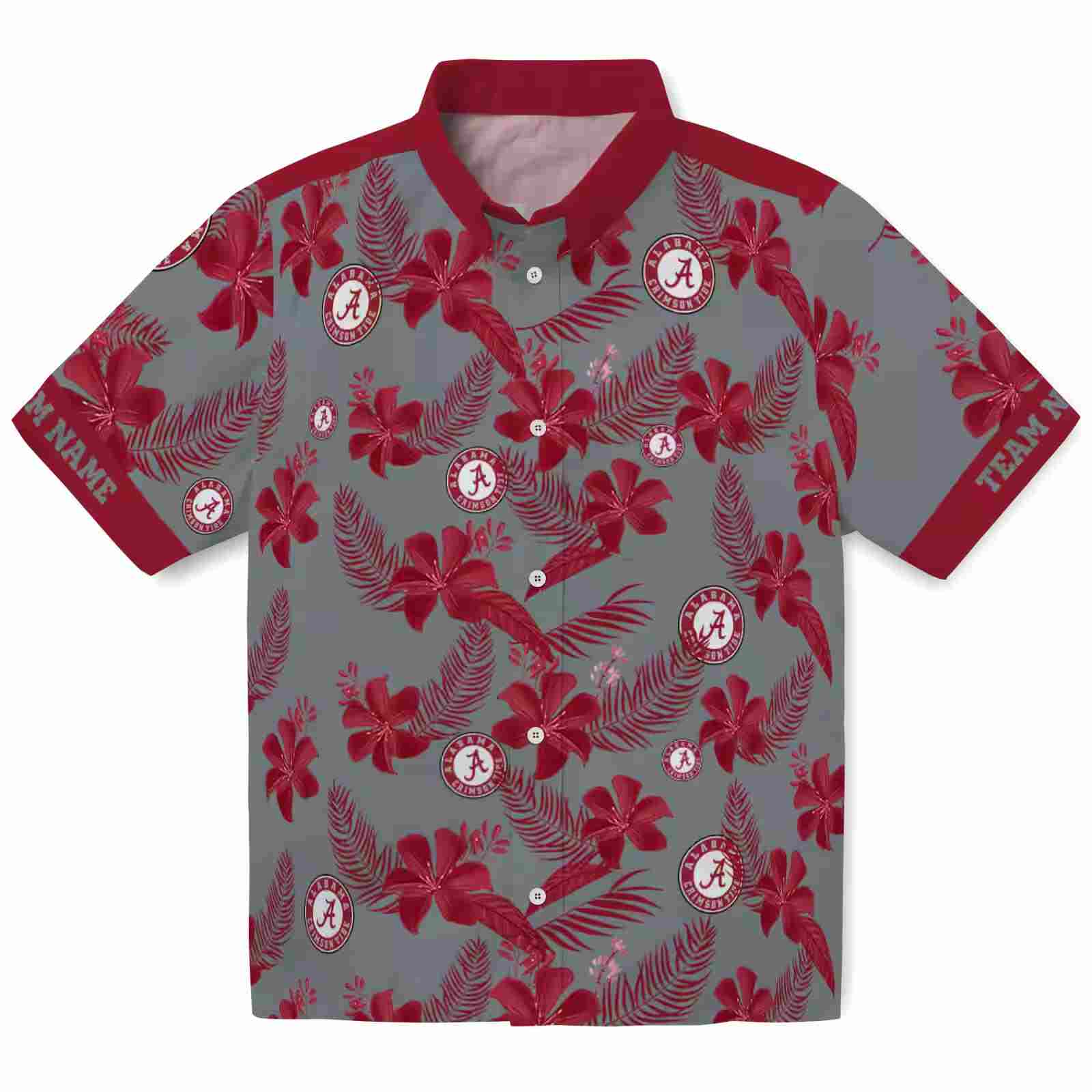 Personalized Alabama Crimson Tide Botanical Print Gray Hawaiian Shirt