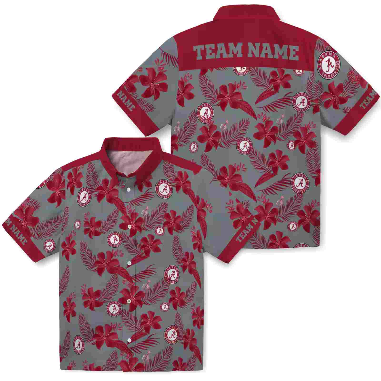 personalized alabama crimson tide botanical print gray hawaiian shirt high quality