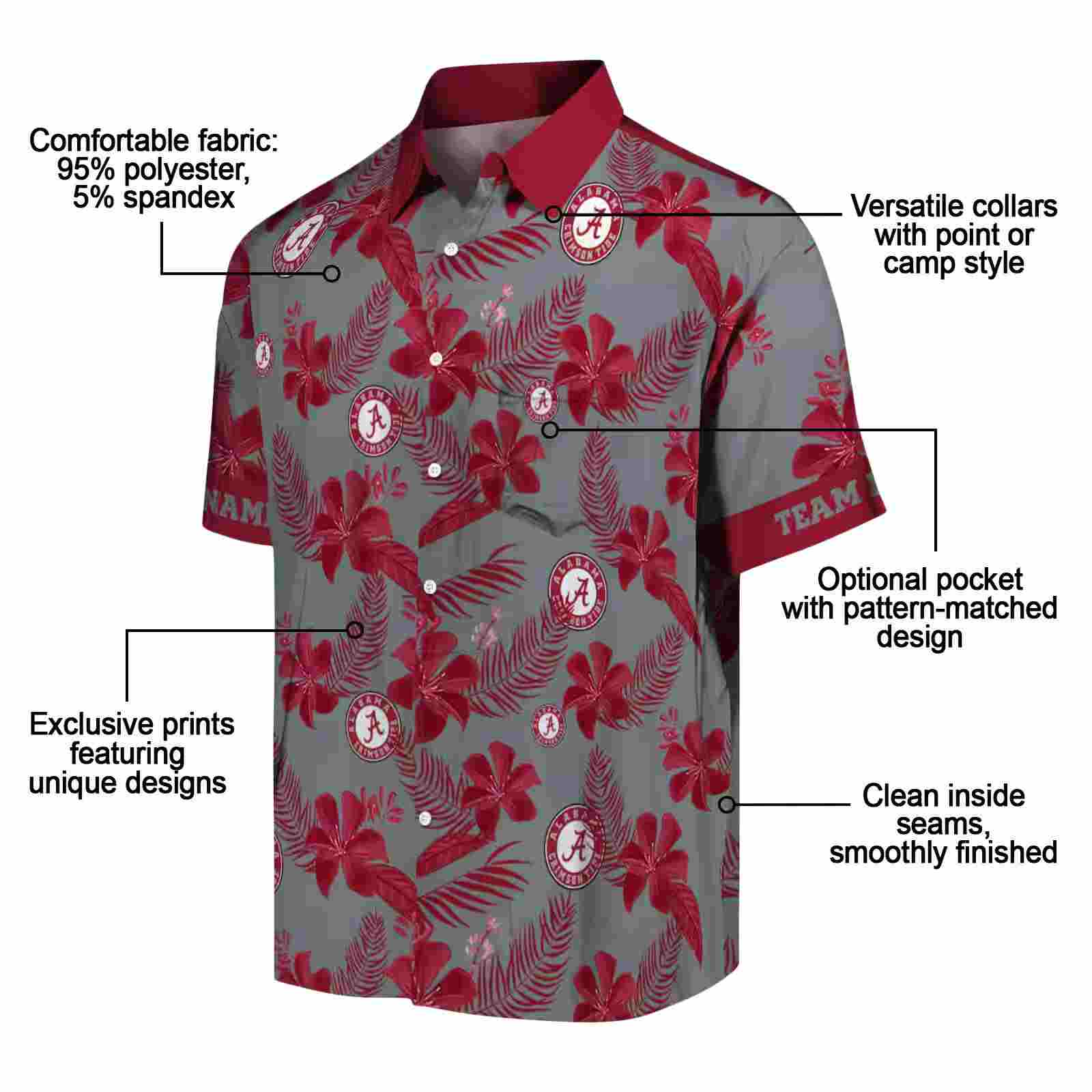 personalized alabama crimson tide botanical print gray hawaiian shirt new arrival