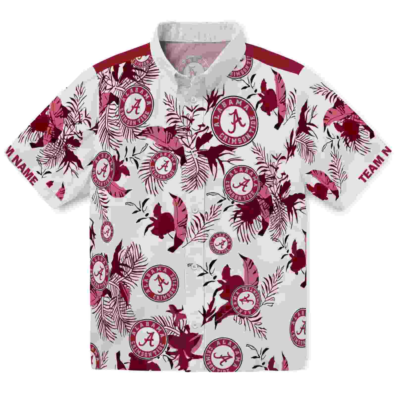 Personalized Alabama Crimson Tide Botanical Theme Crimson White Hawaiian Shirt