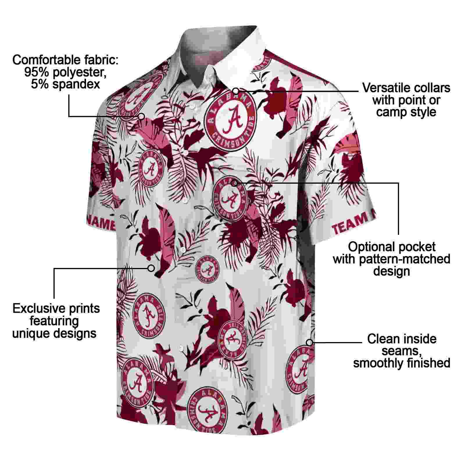 personalized alabama crimson tide botanical theme crimson white hawaiian shirt new arrival