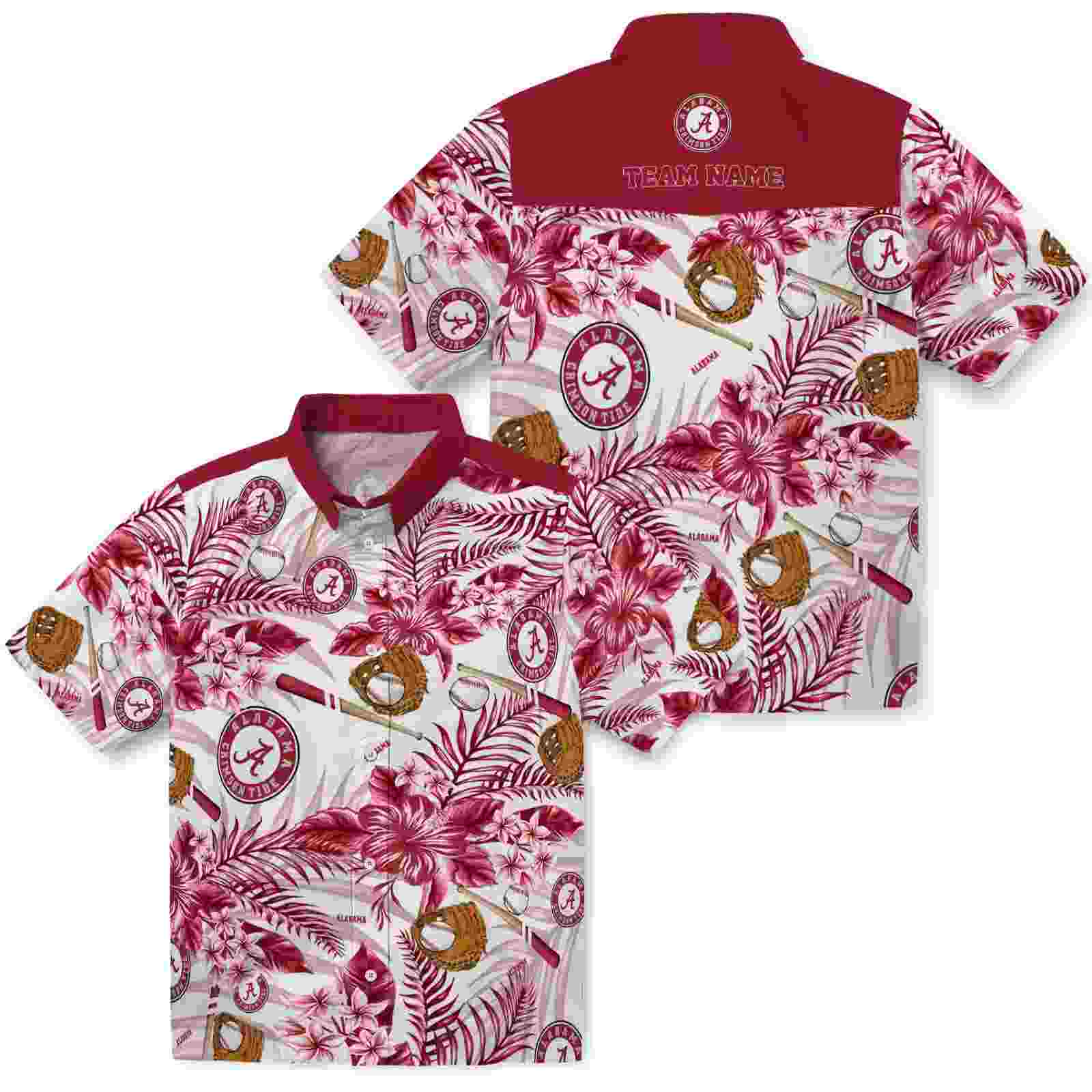 personalized alabama crimson tide floral baseball crimson white hawaiian shirt high quality