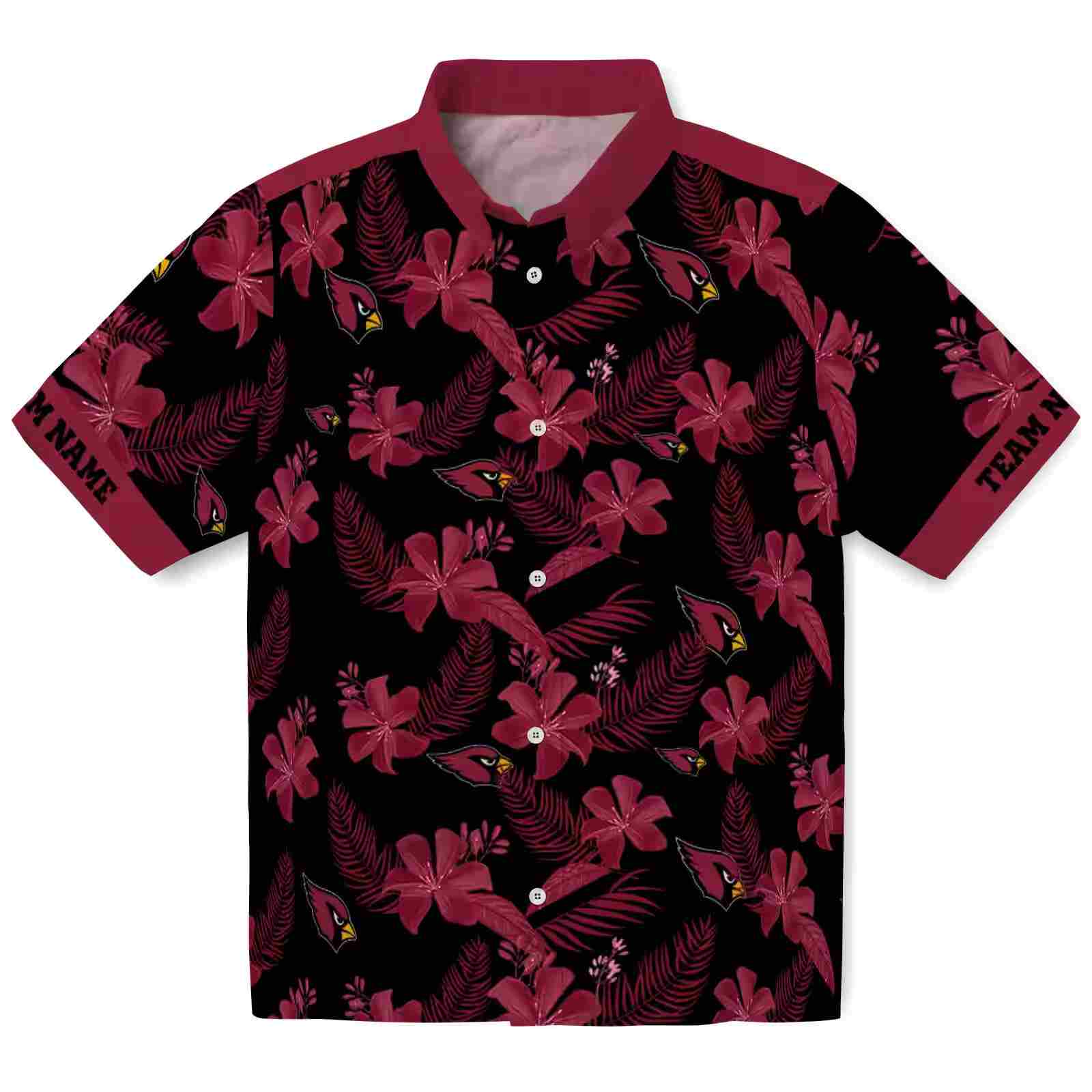 Personalized Arizona Cardinals Botanical Print Black Hawaiian Shirt