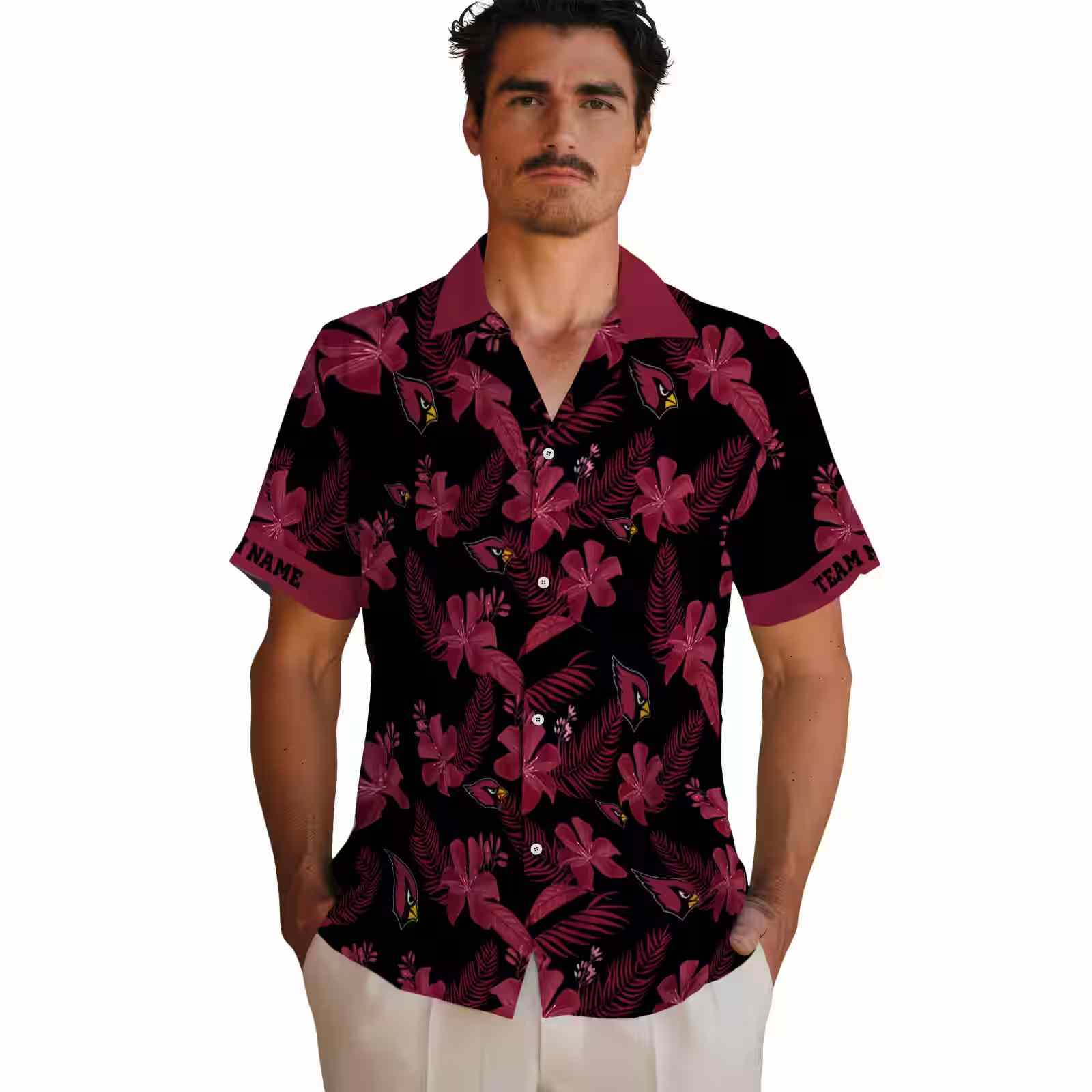 personalized arizona cardinals botanical print black hawaiian shirt fashion forward