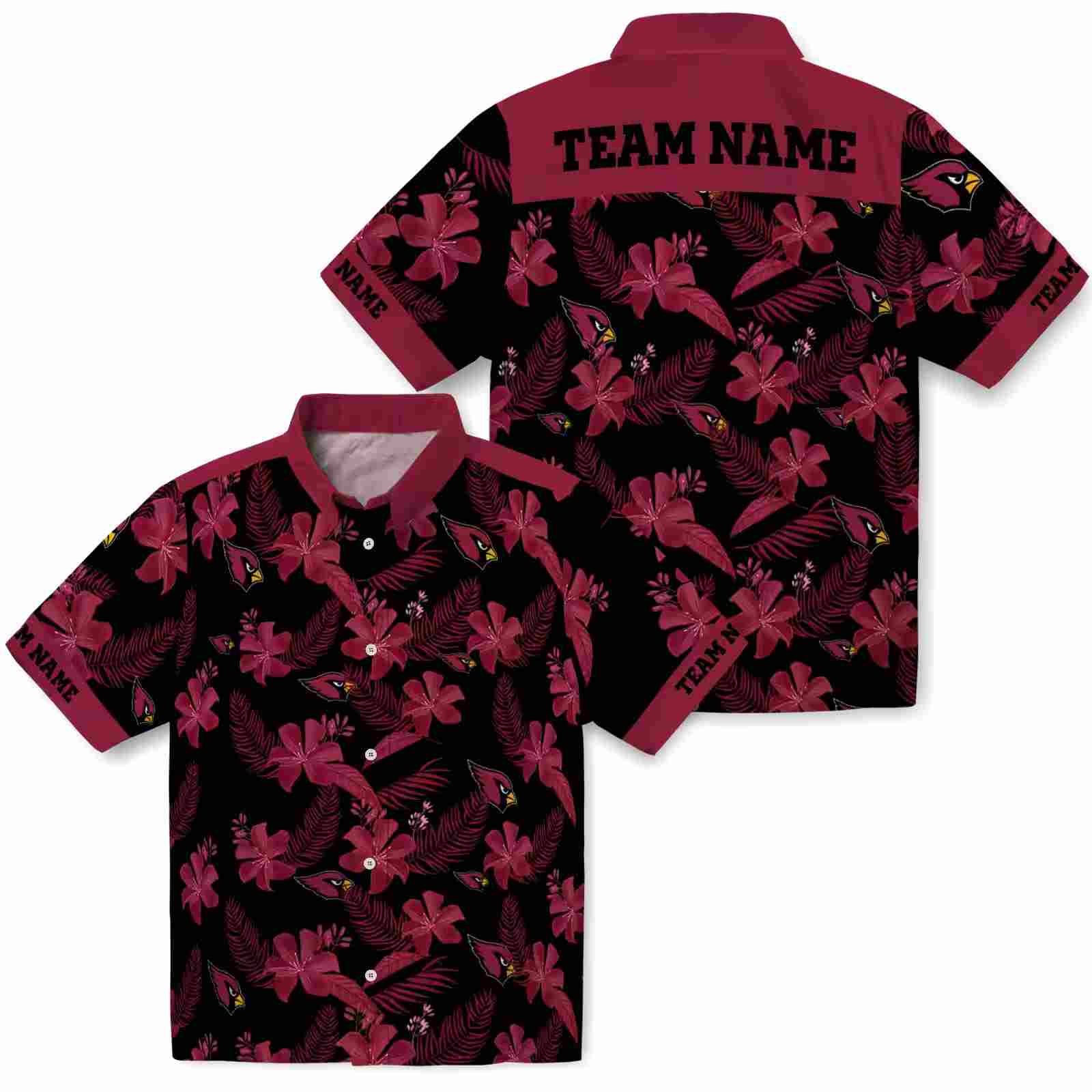 personalized arizona cardinals botanical print black hawaiian shirt high quality